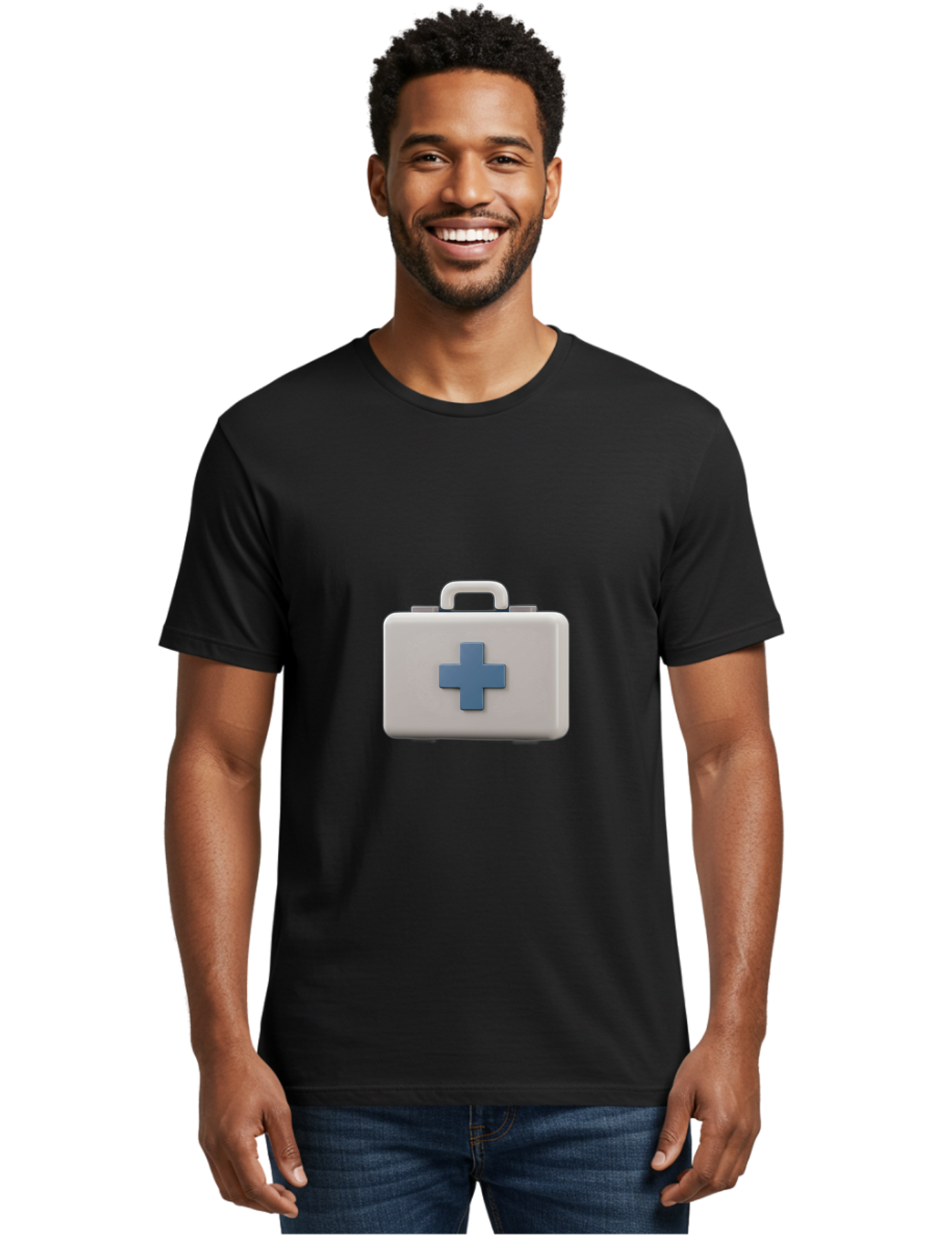 First-Aid-Kit-8 Men'S Graphic Tee, 100% Cotton, Comfortable Casual Summer Wear, Machine Washable, First Aid Kit, Medical Box, Health Care, Emergency Response, Medical Supplies, Blue Cross Symbol, Rectangular Box, Handle On Top Baa682
