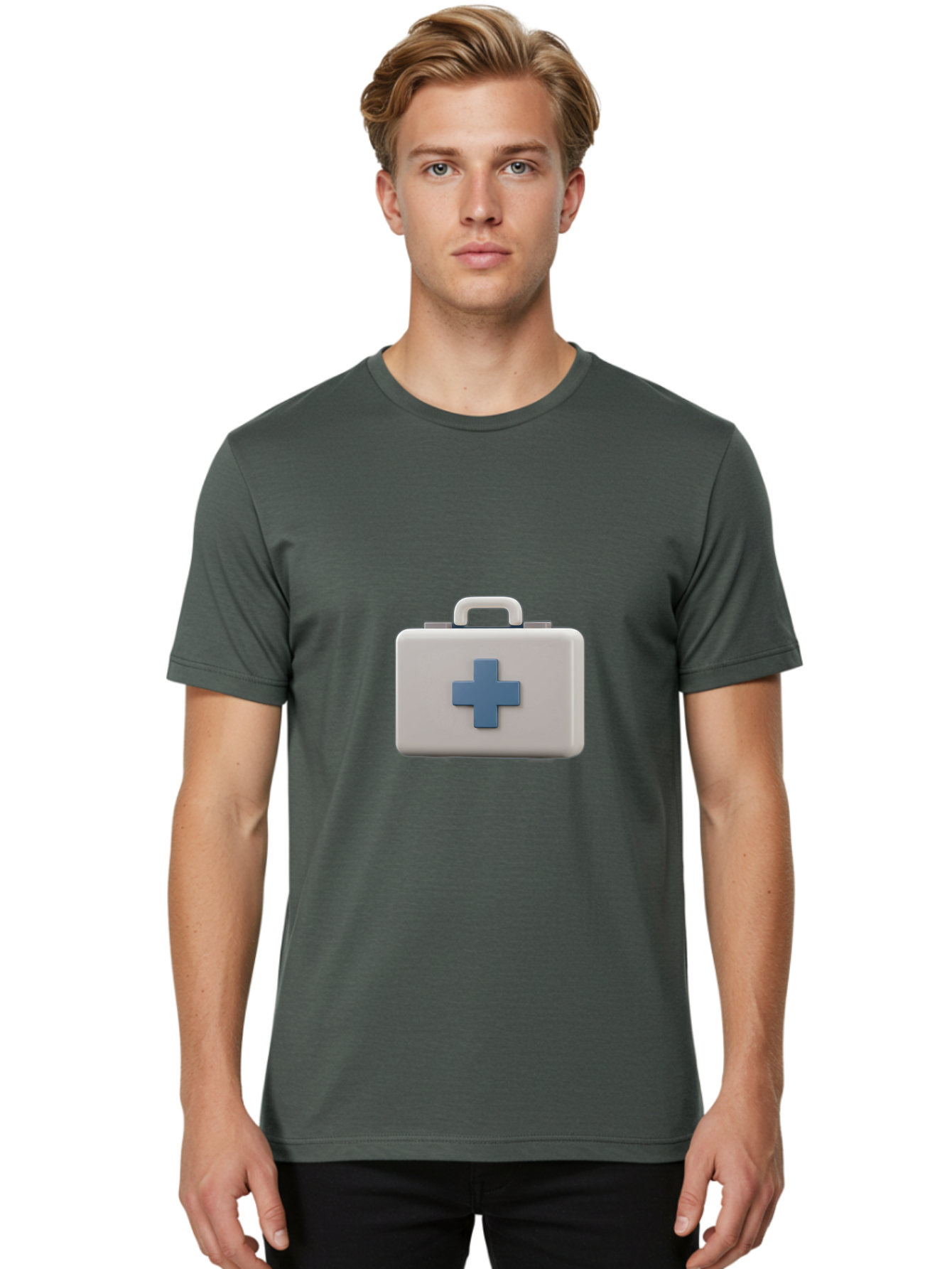 First-Aid-Kit-8 Men'S Graphic Tee, 100% Cotton, Comfortable Casual Summer Wear, Machine Washable, First Aid Kit, Medical Box, Health Care, Emergency Response, Medical Supplies, Blue Cross Symbol, Rectangular Box, Handle On Top Baa682