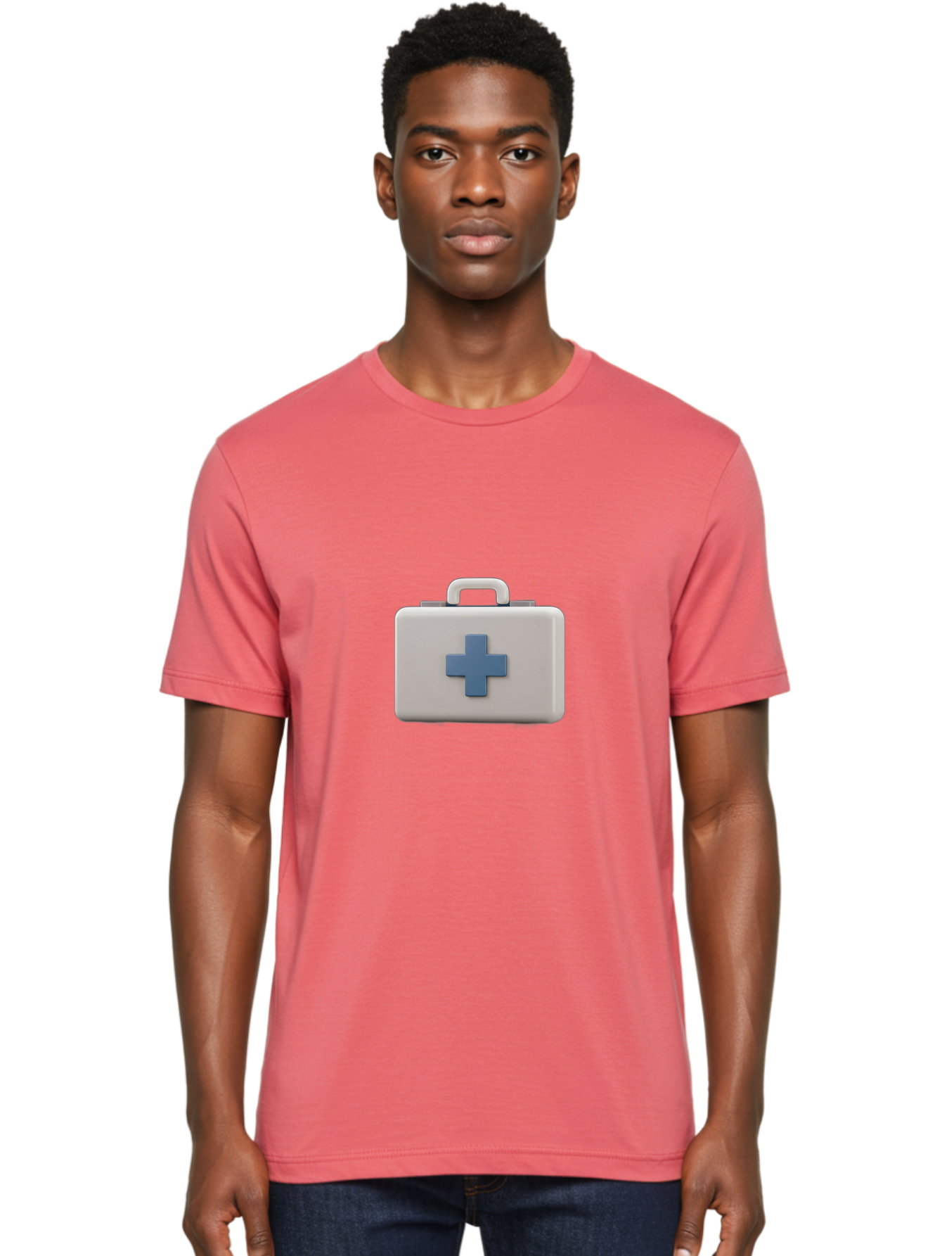 First-Aid-Kit-8 Men'S Graphic Tee, 100% Cotton, Comfortable Casual Summer Wear, Machine Washable, First Aid Kit, Medical Box, Health Care, Emergency Response, Medical Supplies, Blue Cross Symbol, Rectangular Box, Handle On Top Baa682