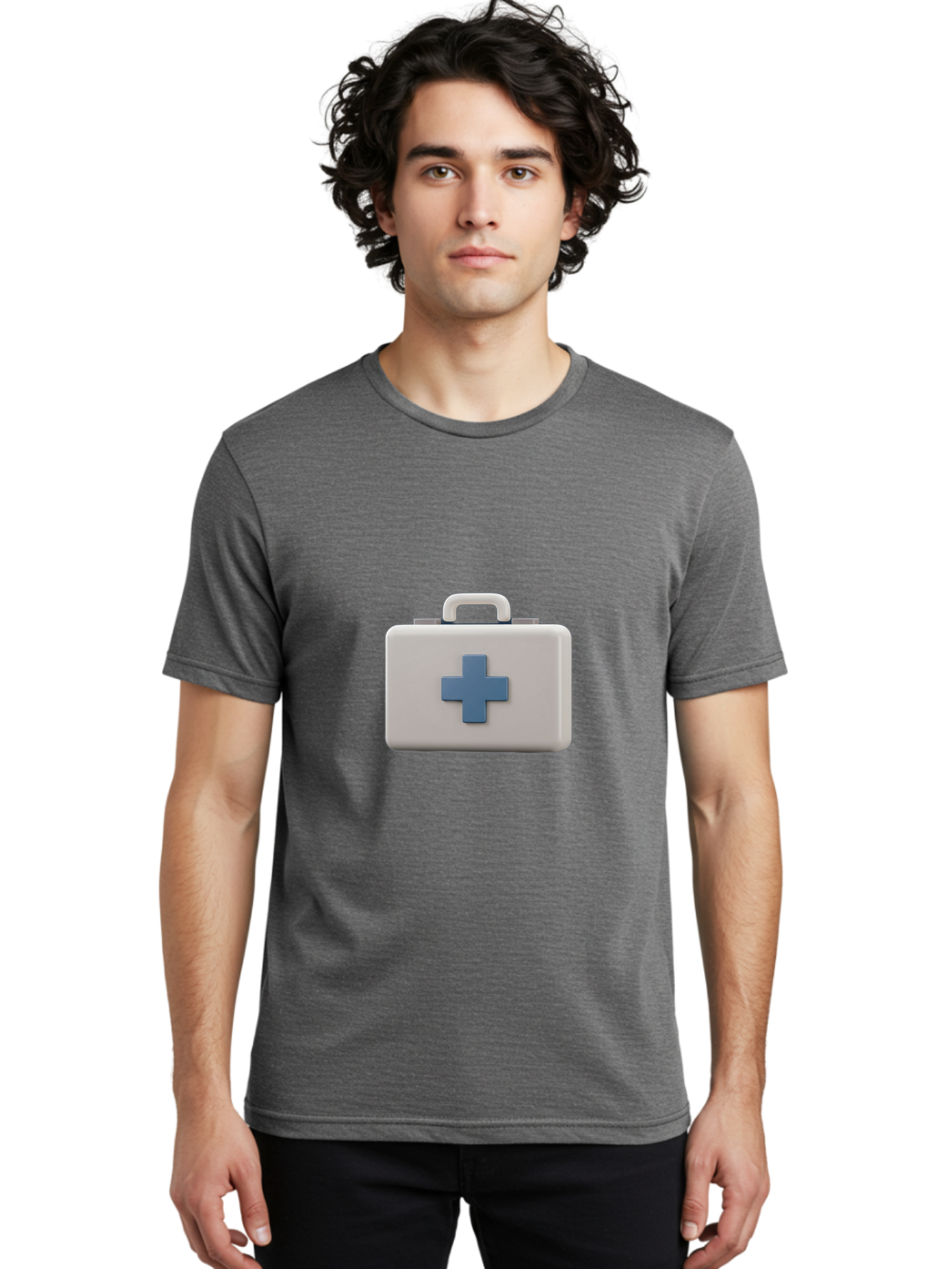 First-Aid-Kit-8 Men'S Graphic Tee, 100% Cotton, Comfortable Casual Summer Wear, Machine Washable, First Aid Kit, Medical Box, Health Care, Emergency Response, Medical Supplies, Blue Cross Symbol, Rectangular Box, Handle On Top Baa682