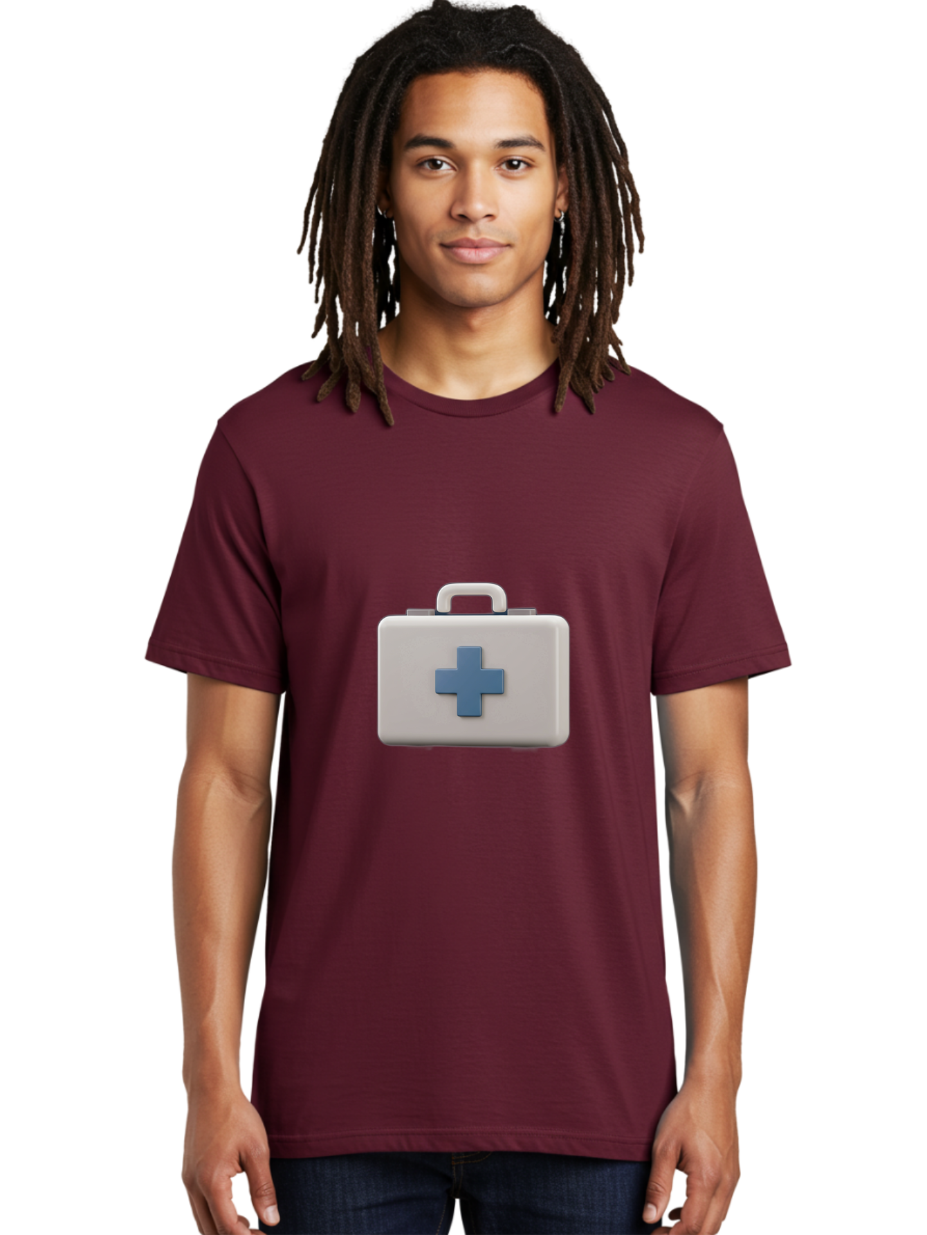First-Aid-Kit-8 Men'S Graphic Tee, 100% Cotton, Comfortable Casual Summer Wear, Machine Washable, First Aid Kit, Medical Box, Health Care, Emergency Response, Medical Supplies, Blue Cross Symbol, Rectangular Box, Handle On Top Baa682