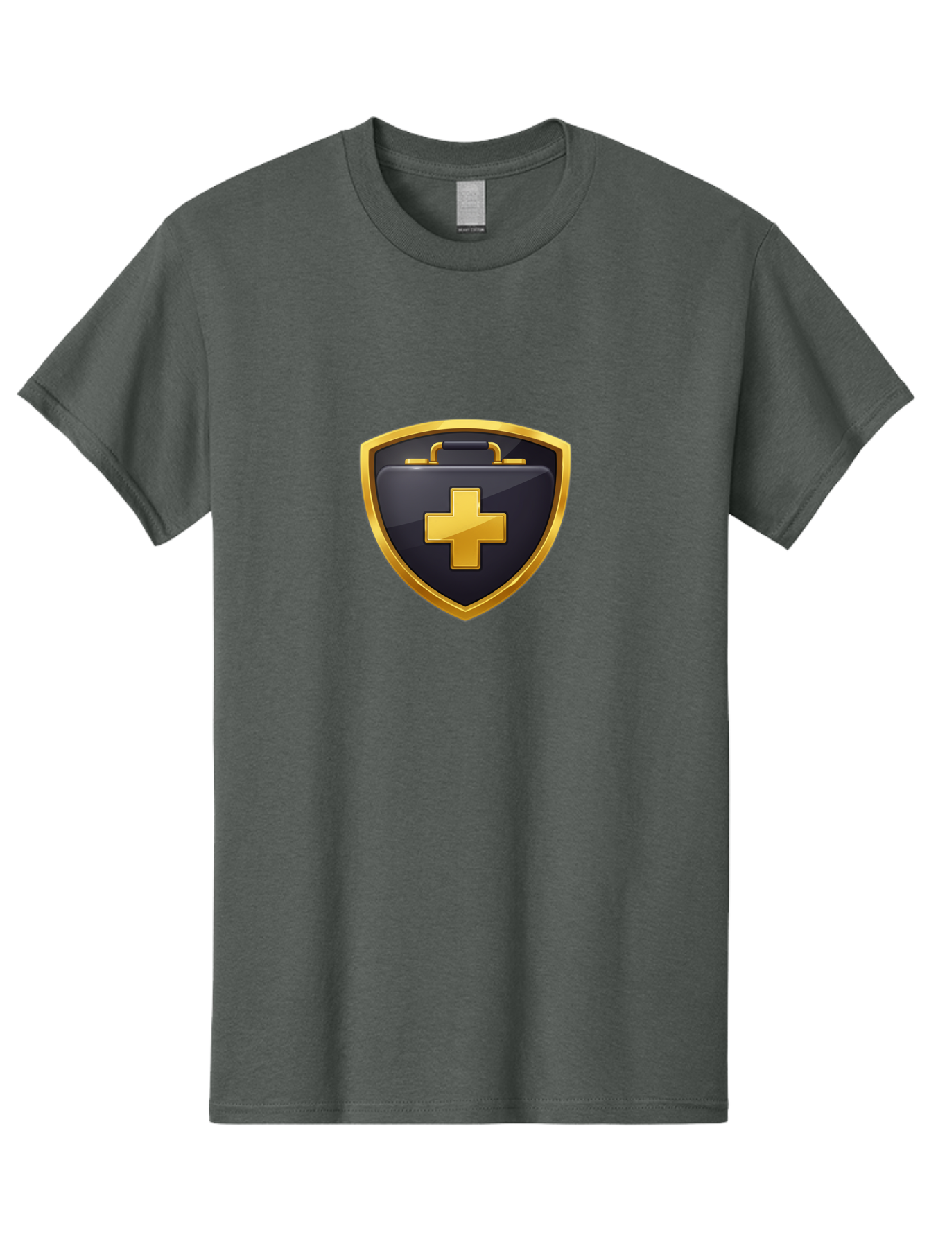 First-Aid-Kit-Shield Men'S Graphic Tee, 100% Cotton, Comfortable Casual Summer Wear, Machine Washable, First Aid Kit, Medical Shield, Healthcare Logo, Gold Cross, Emergency Medical Services, Medical Supplies, Health Protection, Safety Icon Baa684