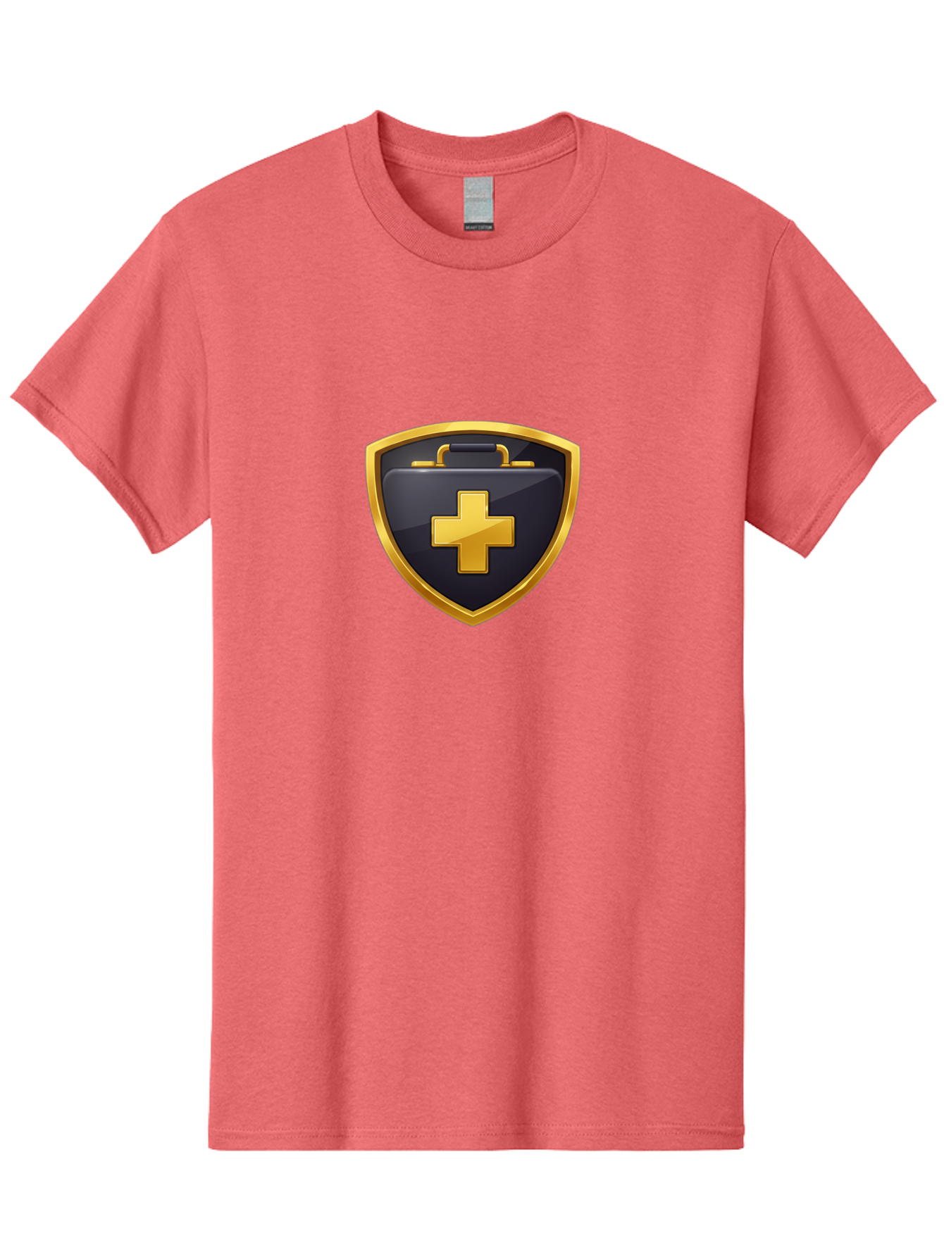 First-Aid-Kit-Shield Men'S Graphic Tee, 100% Cotton, Comfortable Casual Summer Wear, Machine Washable, First Aid Kit, Medical Shield, Healthcare Logo, Gold Cross, Emergency Medical Services, Medical Supplies, Health Protection, Safety Icon Baa684