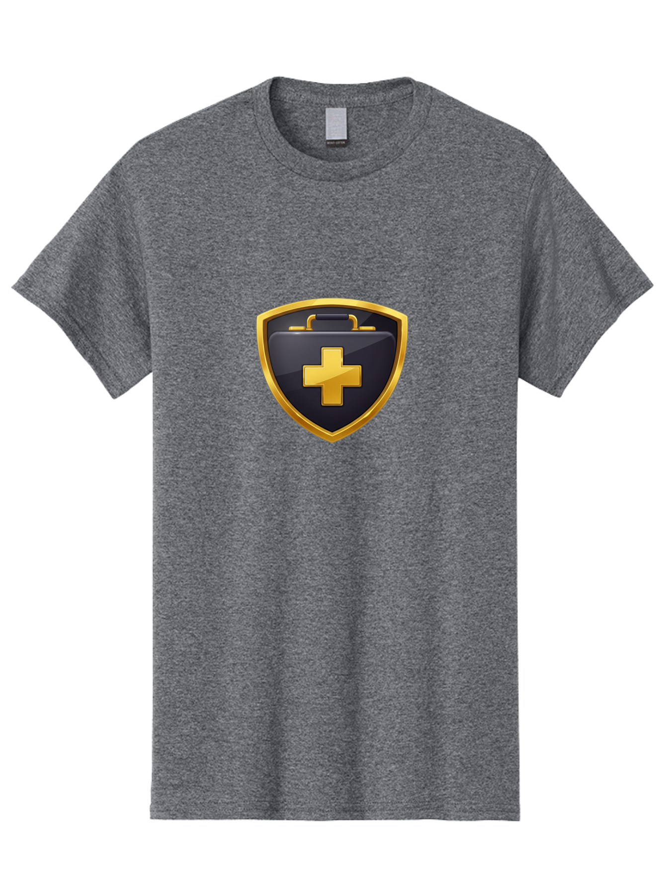 First-Aid-Kit-Shield Men'S Graphic Tee, 100% Cotton, Comfortable Casual Summer Wear, Machine Washable, First Aid Kit, Medical Shield, Healthcare Logo, Gold Cross, Emergency Medical Services, Medical Supplies, Health Protection, Safety Icon Baa684