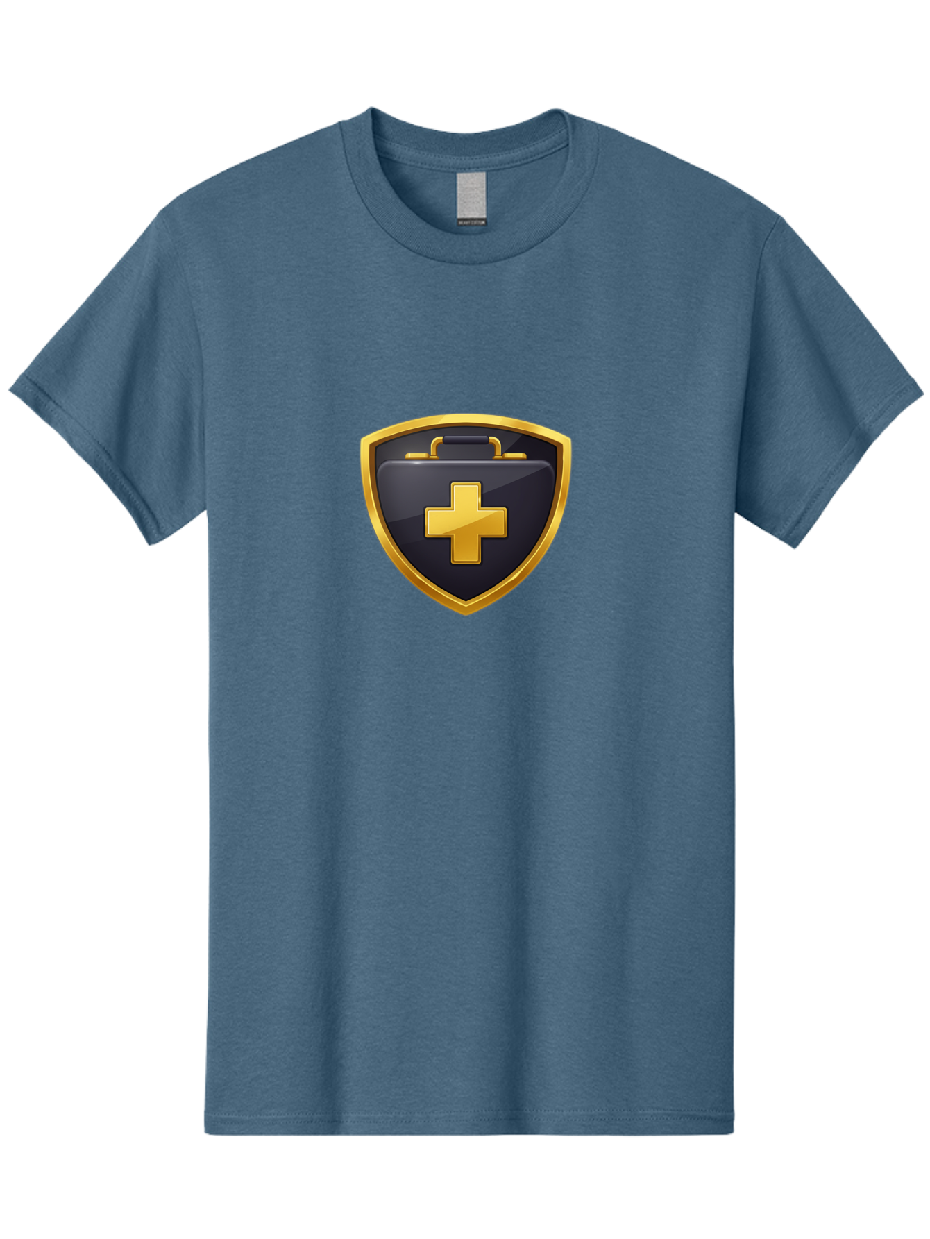 First-Aid-Kit-Shield Men'S Graphic Tee, 100% Cotton, Comfortable Casual Summer Wear, Machine Washable, First Aid Kit, Medical Shield, Healthcare Logo, Gold Cross, Emergency Medical Services, Medical Supplies, Health Protection, Safety Icon Baa684