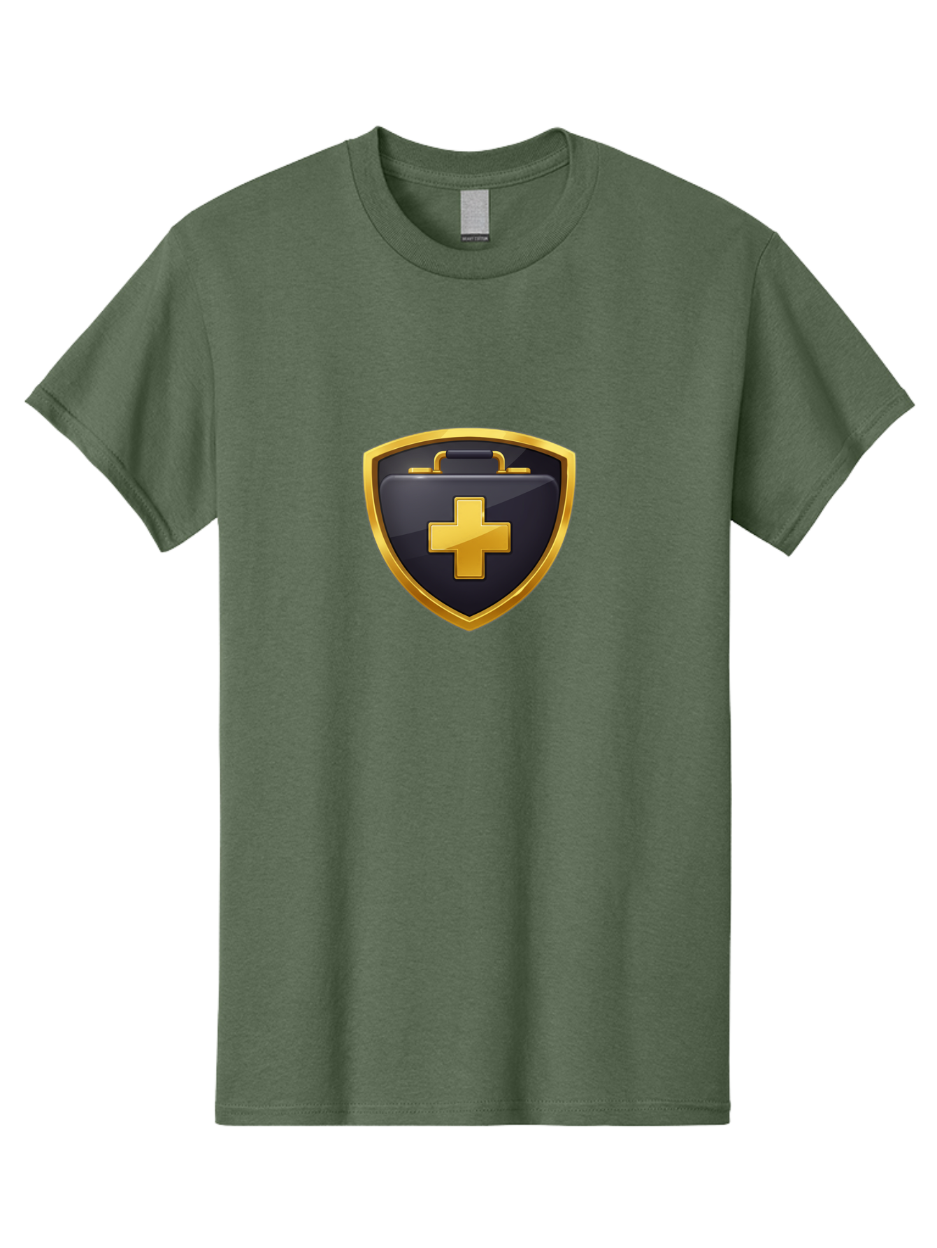 First-Aid-Kit-Shield Men'S Graphic Tee, 100% Cotton, Comfortable Casual Summer Wear, Machine Washable, First Aid Kit, Medical Shield, Healthcare Logo, Gold Cross, Emergency Medical Services, Medical Supplies, Health Protection, Safety Icon Baa684