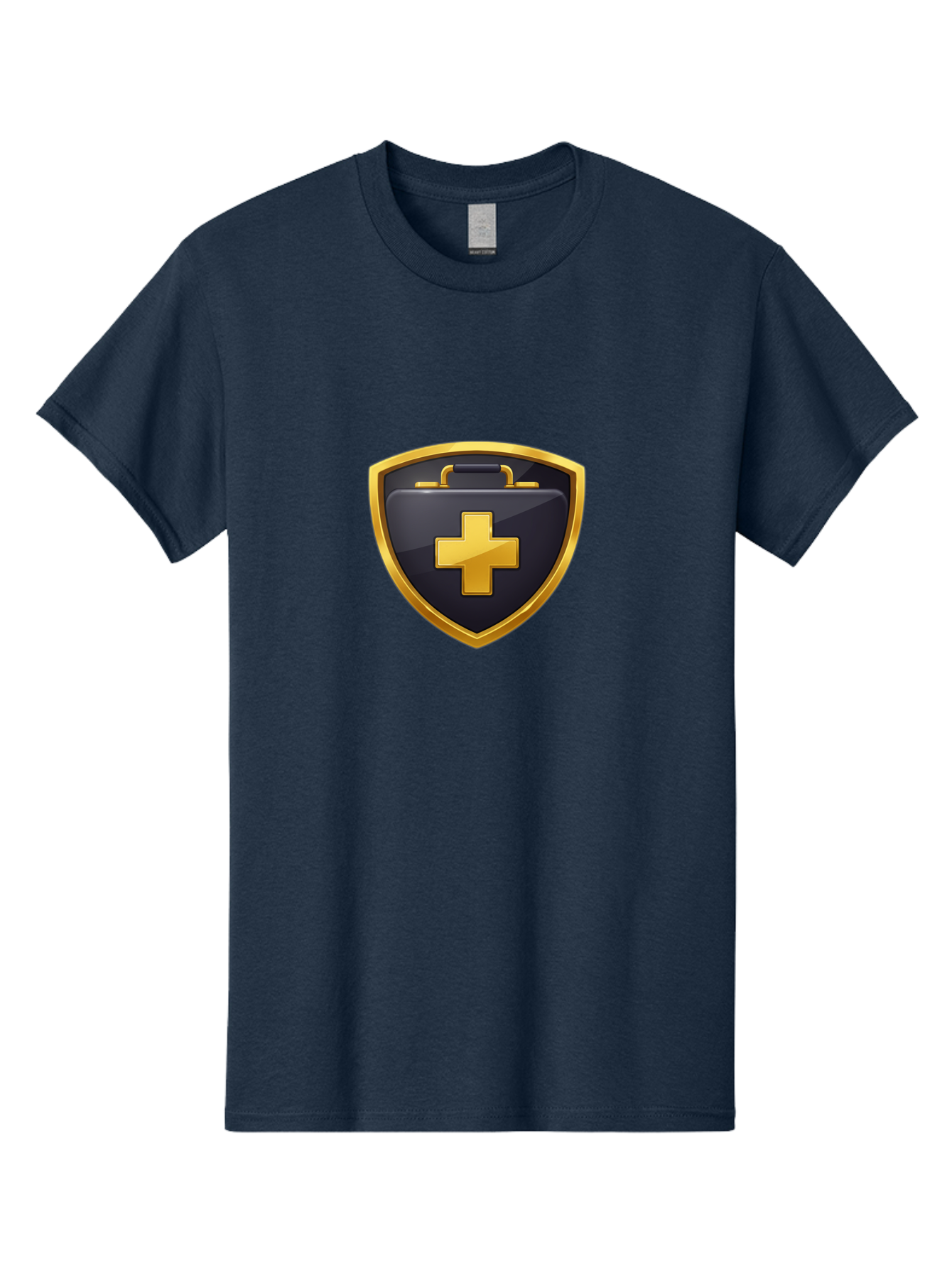 First-Aid-Kit-Shield Men'S Graphic Tee, 100% Cotton, Comfortable Casual Summer Wear, Machine Washable, First Aid Kit, Medical Shield, Healthcare Logo, Gold Cross, Emergency Medical Services, Medical Supplies, Health Protection, Safety Icon Baa684