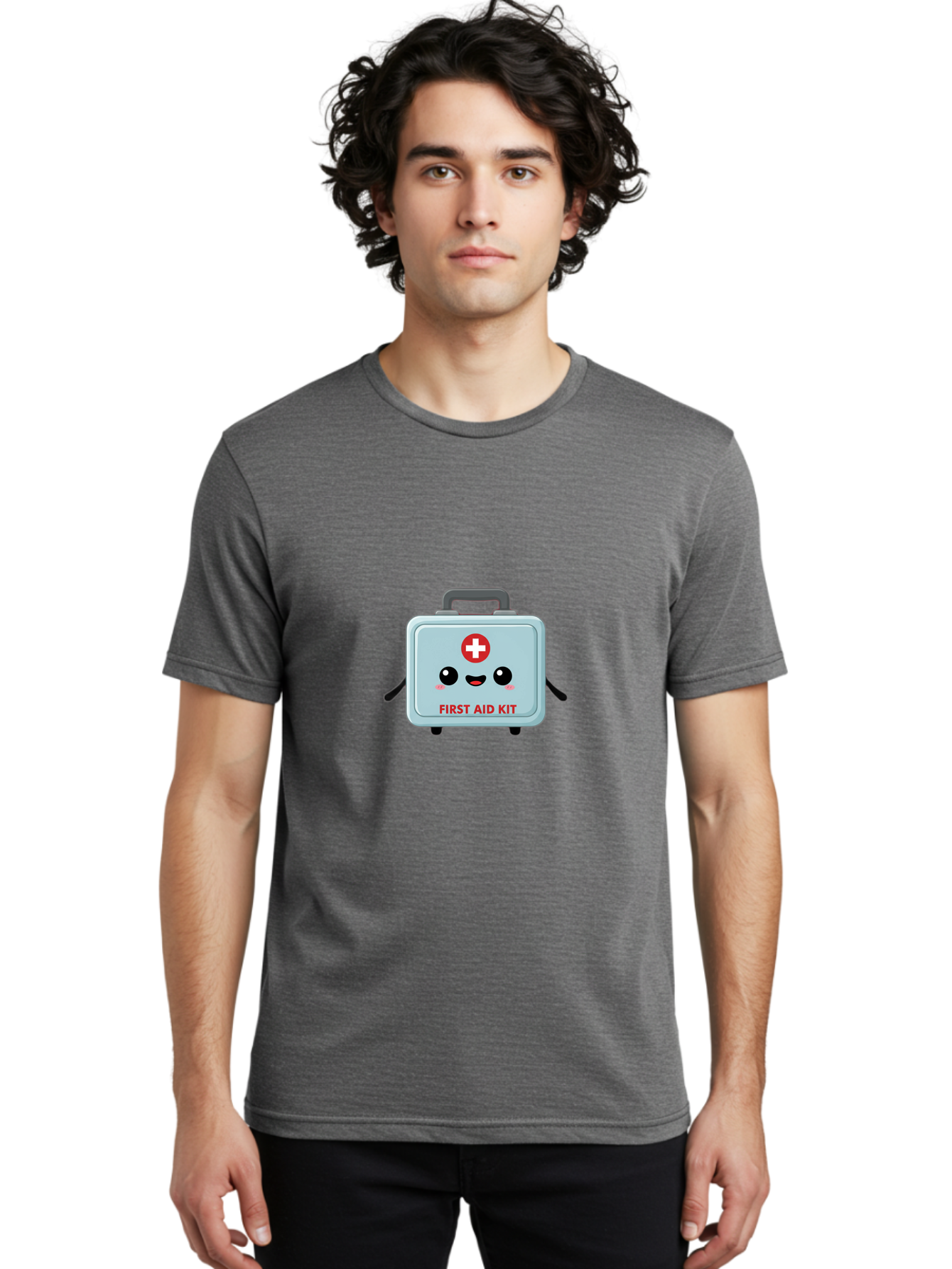 First-Aid-Kit Men'S Graphic Tee, 100% Cotton, Comfortable Casual Summer Wear, Machine Washable, Cartoon First Aid Kit, Cute Character Design, Red Cross Symbol, Medical Kit, Emergency Response, Health And Safety, First Aid Supplies, Baa685