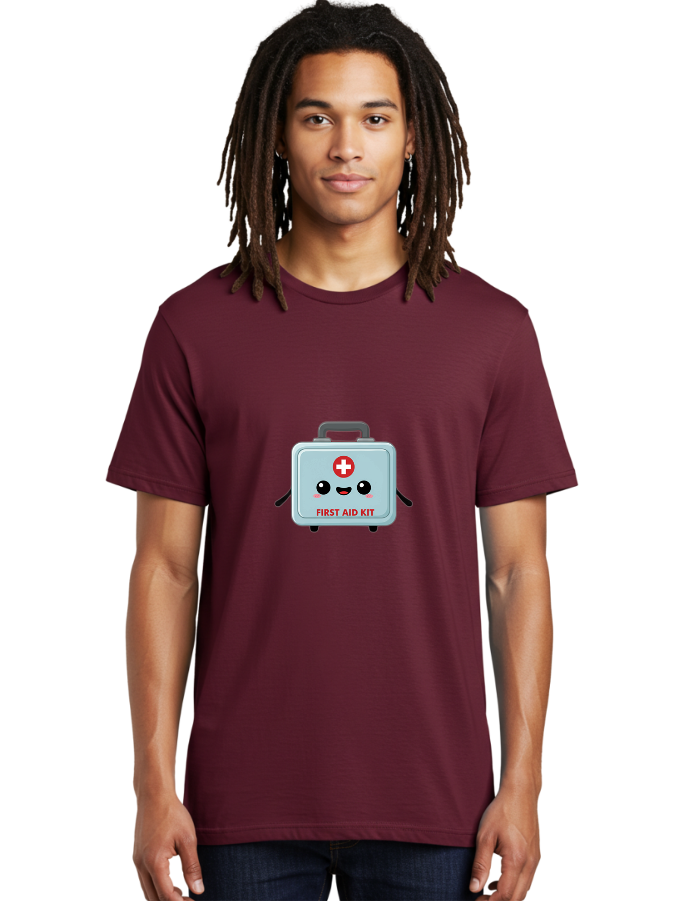First-Aid-Kit Men'S Graphic Tee, 100% Cotton, Comfortable Casual Summer Wear, Machine Washable, Cartoon First Aid Kit, Cute Character Design, Red Cross Symbol, Medical Kit, Emergency Response, Health And Safety, First Aid Supplies, Baa685