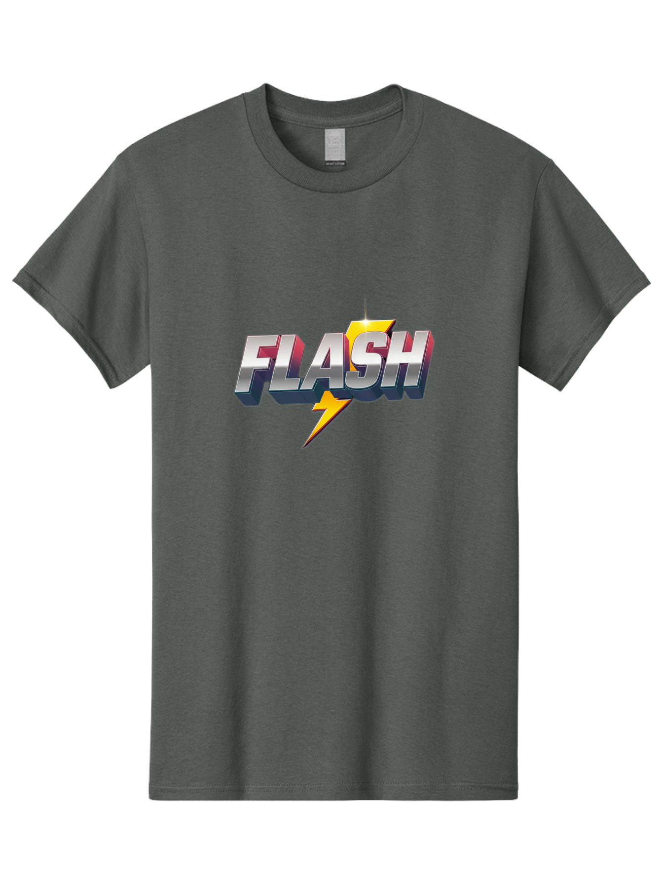 Flash Men'S Graphic Tee, 100% Cotton, Comfortable Casual Summer Wear, Machine Washable, Silver 3D Text, Yellow Lightning Bolt, Super Speed, Superhero Logo, Comic Book Style, Dynamic Graphics, Energetic Vibe, Bold Typography Baa686