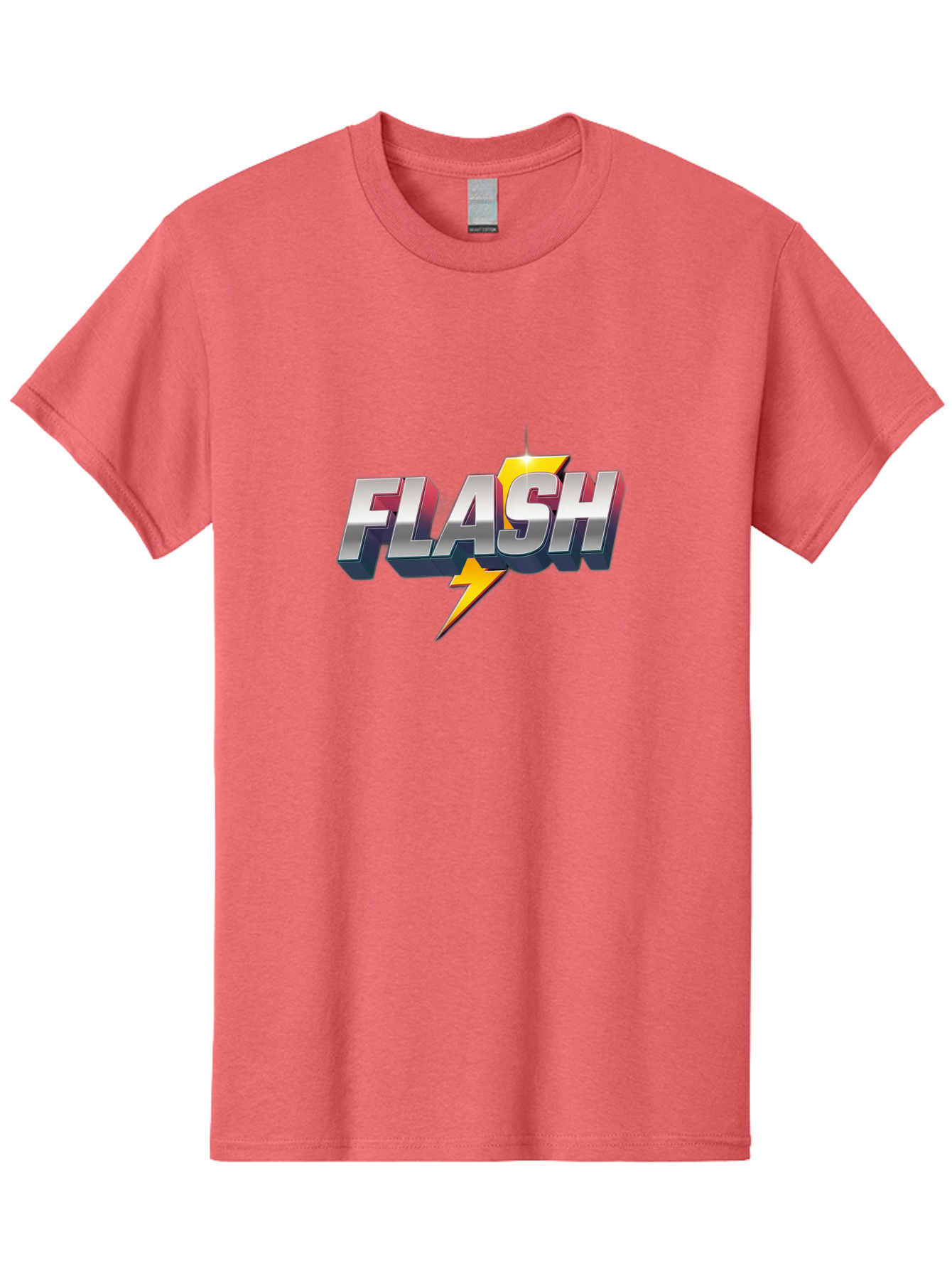 Flash Men'S Graphic Tee, 100% Cotton, Comfortable Casual Summer Wear, Machine Washable, Silver 3D Text, Yellow Lightning Bolt, Super Speed, Superhero Logo, Comic Book Style, Dynamic Graphics, Energetic Vibe, Bold Typography Baa686