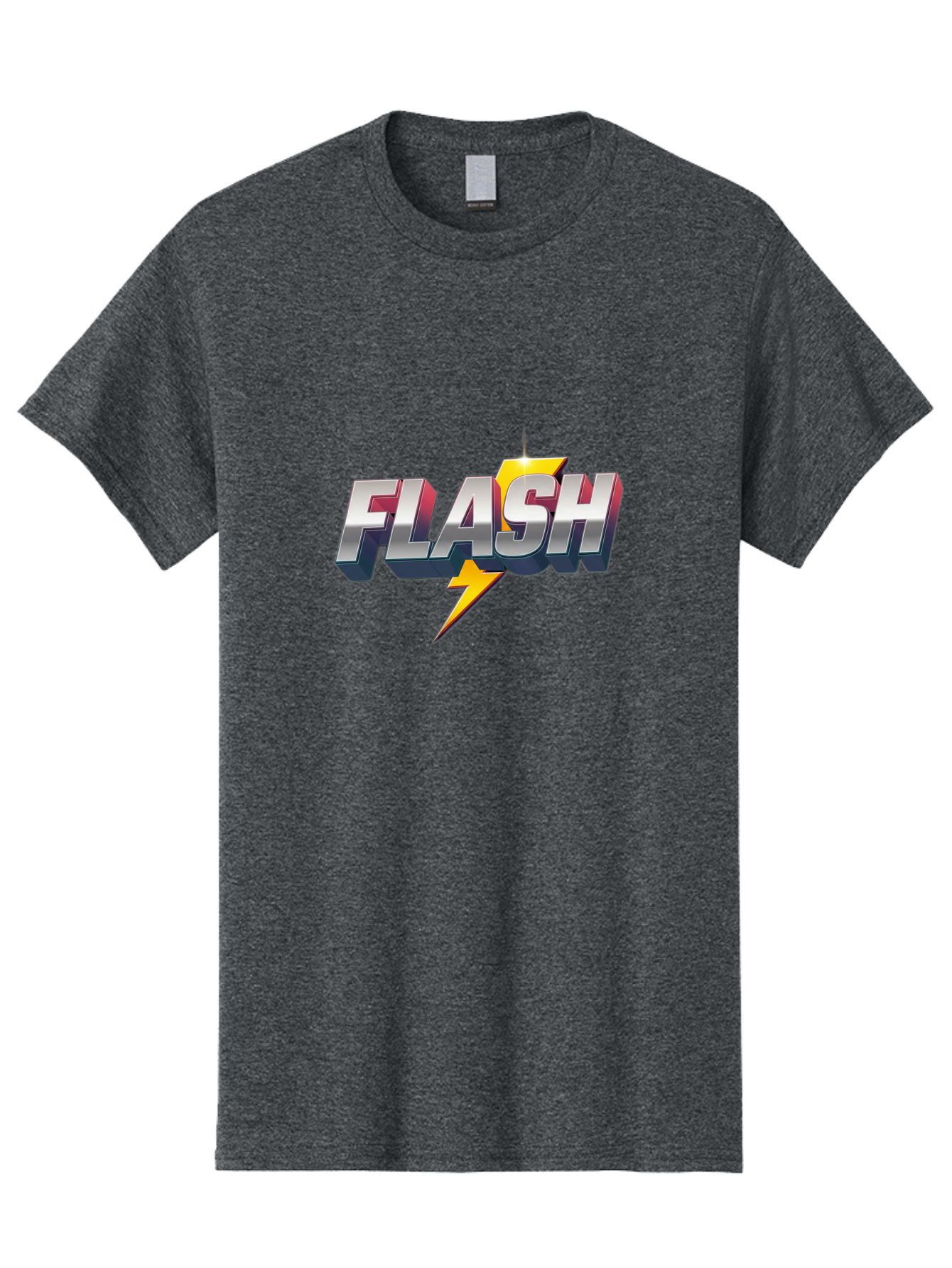Flash Men'S Graphic Tee, 100% Cotton, Comfortable Casual Summer Wear, Machine Washable, Silver 3D Text, Yellow Lightning Bolt, Super Speed, Superhero Logo, Comic Book Style, Dynamic Graphics, Energetic Vibe, Bold Typography Baa686