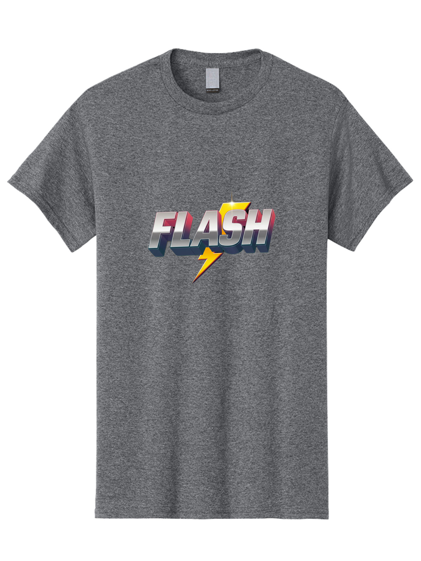 Flash Men'S Graphic Tee, 100% Cotton, Comfortable Casual Summer Wear, Machine Washable, Silver 3D Text, Yellow Lightning Bolt, Super Speed, Superhero Logo, Comic Book Style, Dynamic Graphics, Energetic Vibe, Bold Typography Baa686