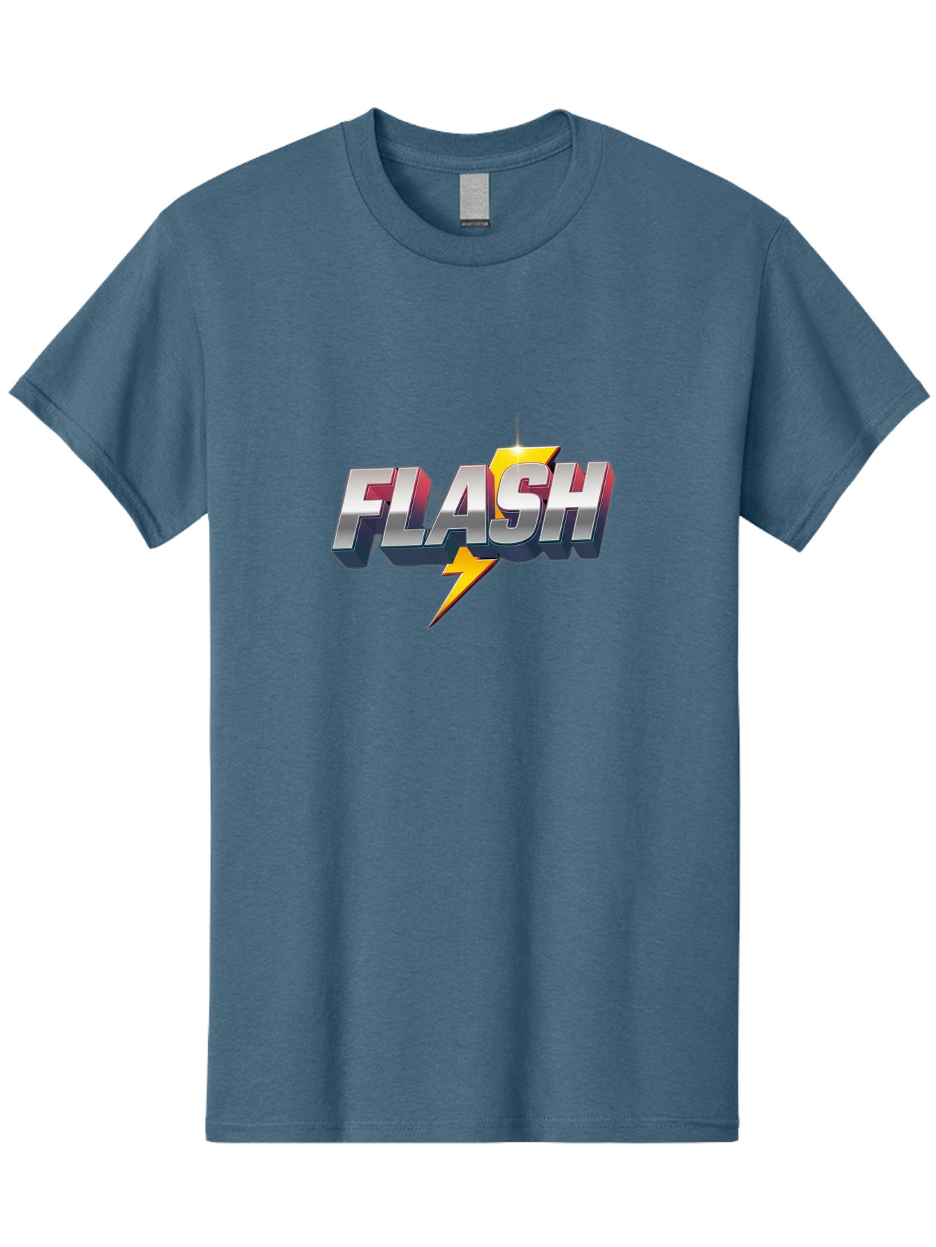 Flash Men'S Graphic Tee, 100% Cotton, Comfortable Casual Summer Wear, Machine Washable, Silver 3D Text, Yellow Lightning Bolt, Super Speed, Superhero Logo, Comic Book Style, Dynamic Graphics, Energetic Vibe, Bold Typography Baa686
