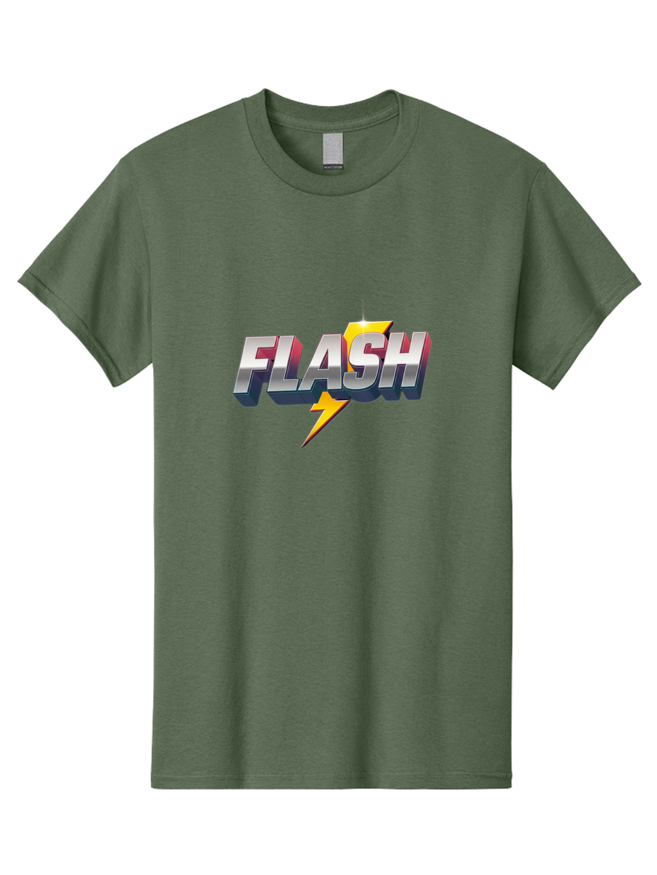 Flash Men'S Graphic Tee, 100% Cotton, Comfortable Casual Summer Wear, Machine Washable, Silver 3D Text, Yellow Lightning Bolt, Super Speed, Superhero Logo, Comic Book Style, Dynamic Graphics, Energetic Vibe, Bold Typography Baa686