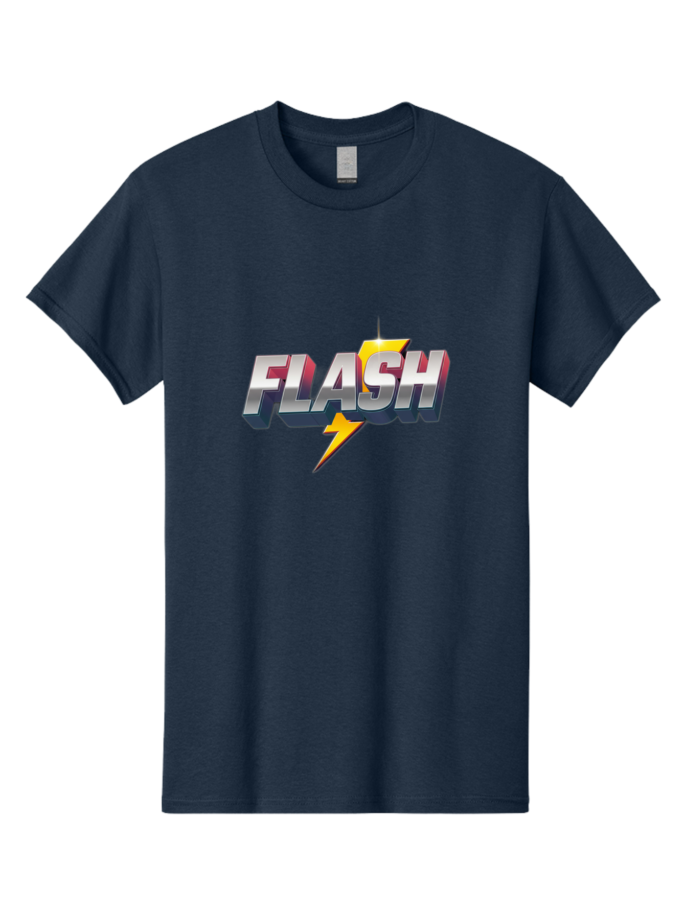 Flash Men'S Graphic Tee, 100% Cotton, Comfortable Casual Summer Wear, Machine Washable, Silver 3D Text, Yellow Lightning Bolt, Super Speed, Superhero Logo, Comic Book Style, Dynamic Graphics, Energetic Vibe, Bold Typography Baa686