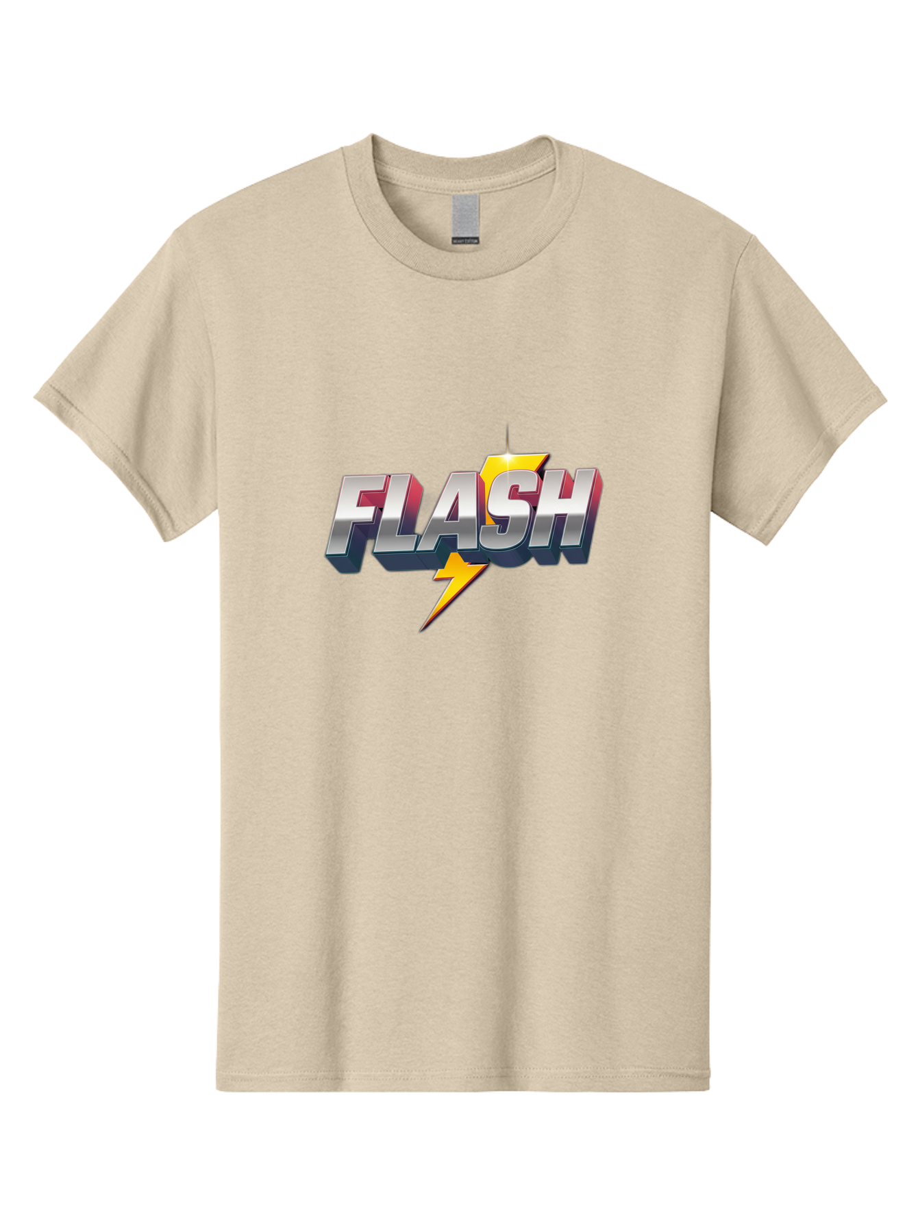Flash Men'S Graphic Tee, 100% Cotton, Comfortable Casual Summer Wear, Machine Washable, Silver 3D Text, Yellow Lightning Bolt, Super Speed, Superhero Logo, Comic Book Style, Dynamic Graphics, Energetic Vibe, Bold Typography Baa686