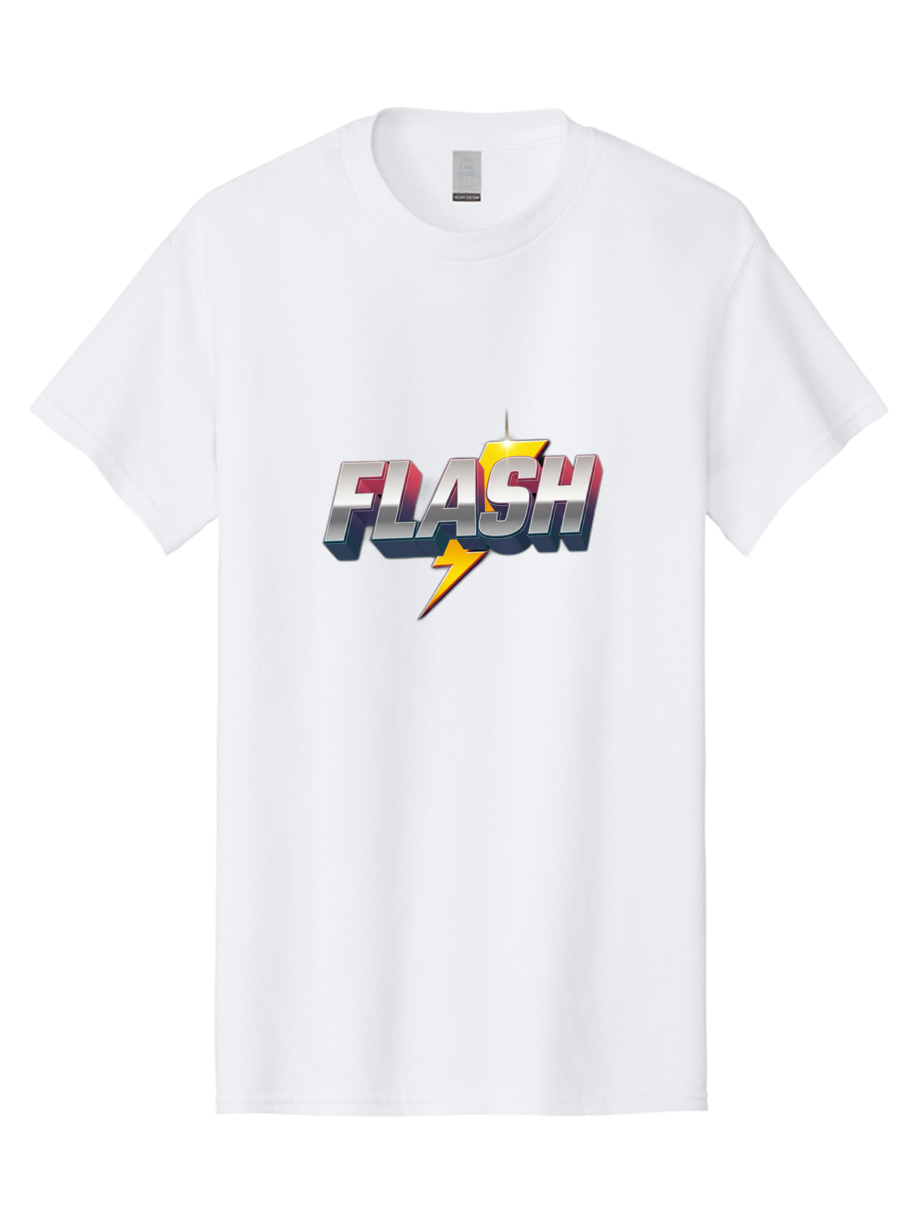 Flash Men'S Graphic Tee, 100% Cotton, Comfortable Casual Summer Wear, Machine Washable, Silver 3D Text, Yellow Lightning Bolt, Super Speed, Superhero Logo, Comic Book Style, Dynamic Graphics, Energetic Vibe, Bold Typography Baa686