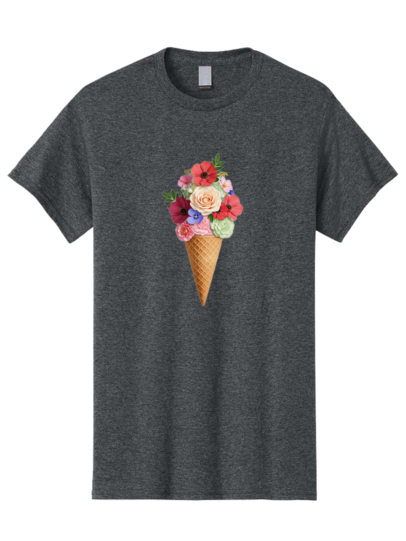 Flower-Ice-Cream-Cone Men'S Graphic Tee, 100% Cotton, Comfortable Casual Summer Wear, Machine Washable, Ice Cream Cone, Flowers, Floral Arrangement, Roses, Poppies, Pastel Colors, Summer Vibes, Sweet Treats, Creative Design, Floral Bouquet Baa688