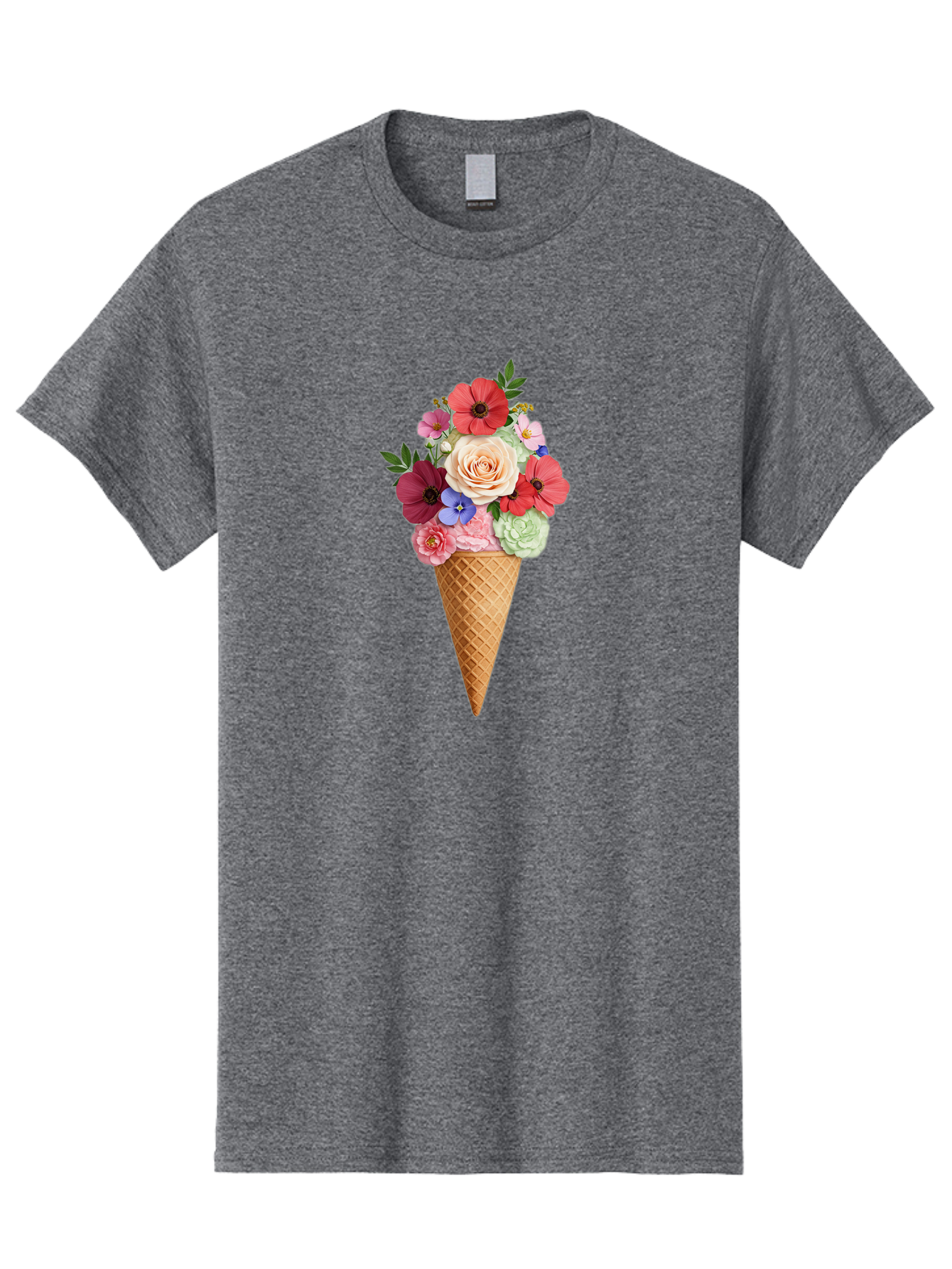 Flower-Ice-Cream-Cone Men'S Graphic Tee, 100% Cotton, Comfortable Casual Summer Wear, Machine Washable, Ice Cream Cone, Flowers, Floral Arrangement, Roses, Poppies, Pastel Colors, Summer Vibes, Sweet Treats, Creative Design, Floral Bouquet Baa688