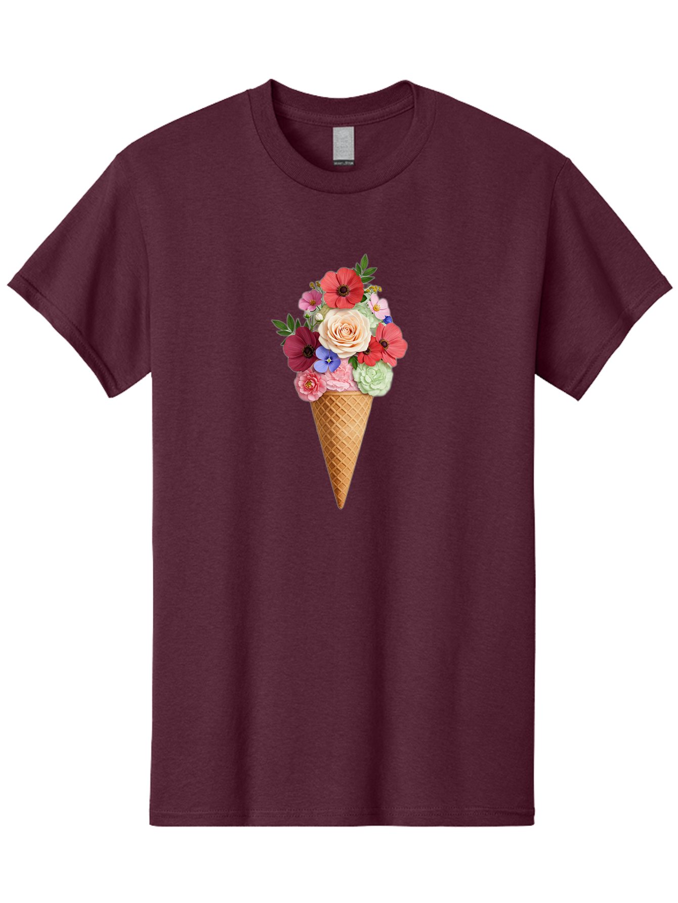 Flower-Ice-Cream-Cone Men'S Graphic Tee, 100% Cotton, Comfortable Casual Summer Wear, Machine Washable, Ice Cream Cone, Flowers, Floral Arrangement, Roses, Poppies, Pastel Colors, Summer Vibes, Sweet Treats, Creative Design, Floral Bouquet Baa688