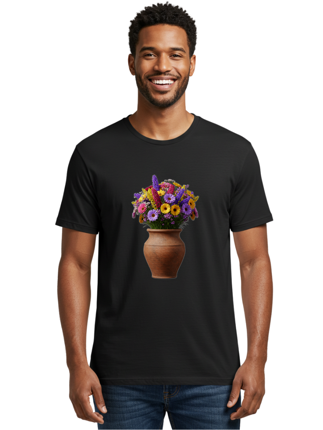 Flower-Pot Men'S Graphic Tee, 100% Cotton, Comfortable Casual Summer Wear, Machine Washable, Colorful Flowers, Floral Arrangement, Mixed Blooms, Vibrant Petals, Clay Vase, Flower Bouquet, Wildflowers, Garden Flowers, Floral Decor Baa689