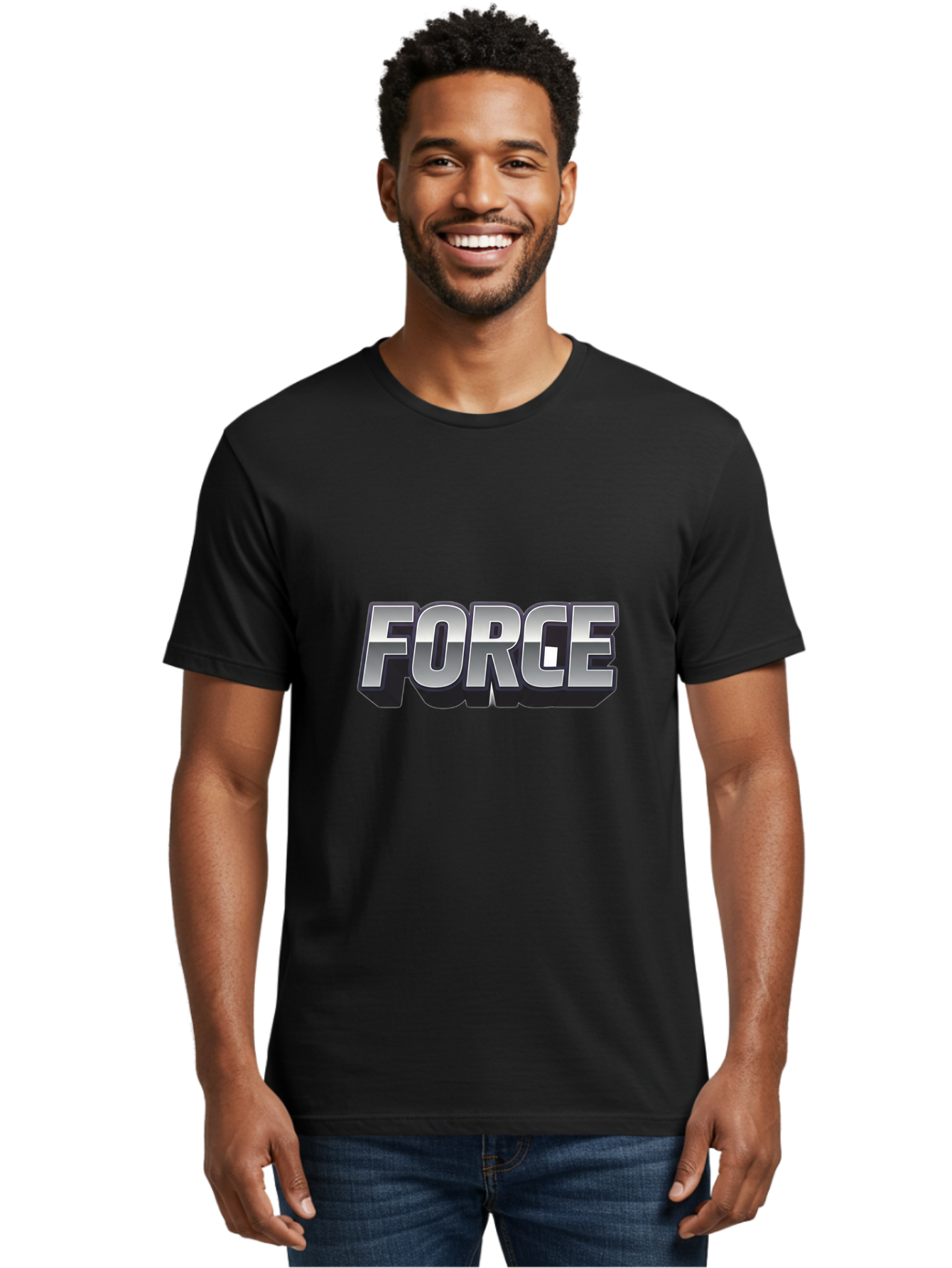 Force Men'S Graphic Tee, 100% Cotton, Comfortable Casual Summer Wear, Machine Washable, Forge Logo, Silver Metallic Text, 3D Effect, Chrome Finish, Bold Typography, Modern Design, Strength Symbol, Power Emblem, Industrial Branding Baa690