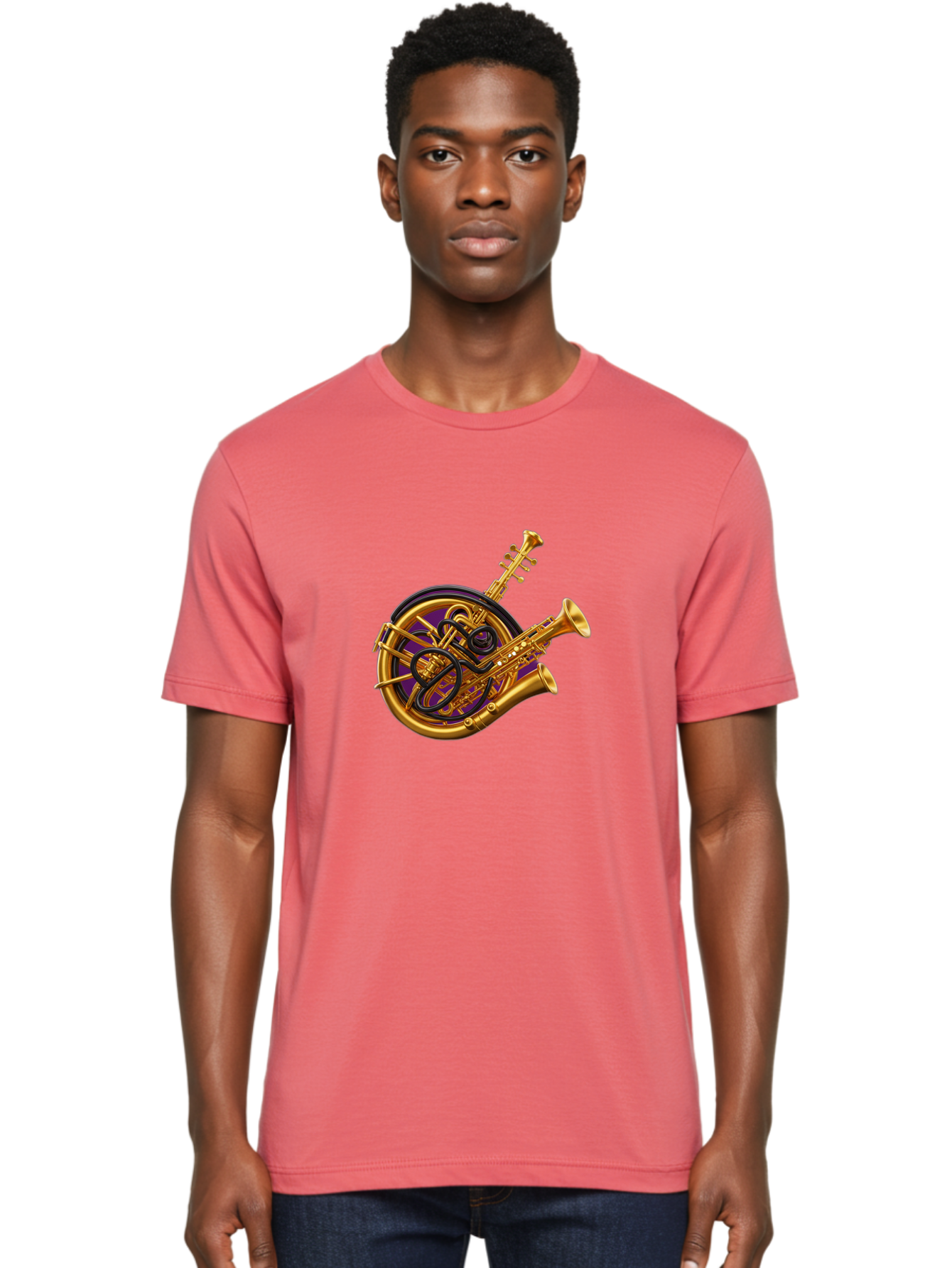 French-Horn-Trumpet-Saxophone Men'S Graphic Tee, 100% Cotton, Comfortable Casual Summer Wear, Machine Washable, Brass Instruments, French Horn, Trumpet, Saxophone, Musical Instruments, Jazz Music, Classical Music, Musical Composition Baa691