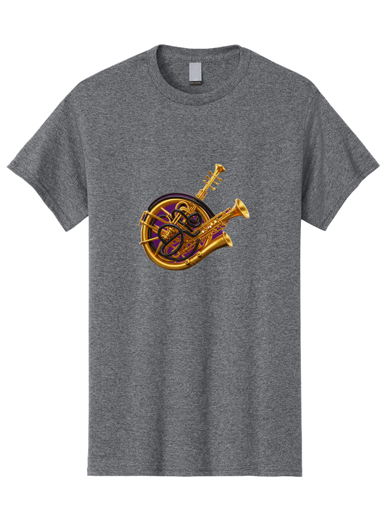 French-Horn-Trumpet-Saxophone Men'S Graphic Tee, 100% Cotton, Comfortable Casual Summer Wear, Machine Washable, Brass Instruments, French Horn, Trumpet, Saxophone, Musical Instruments, Jazz Music, Classical Music, Musical Composition Baa691