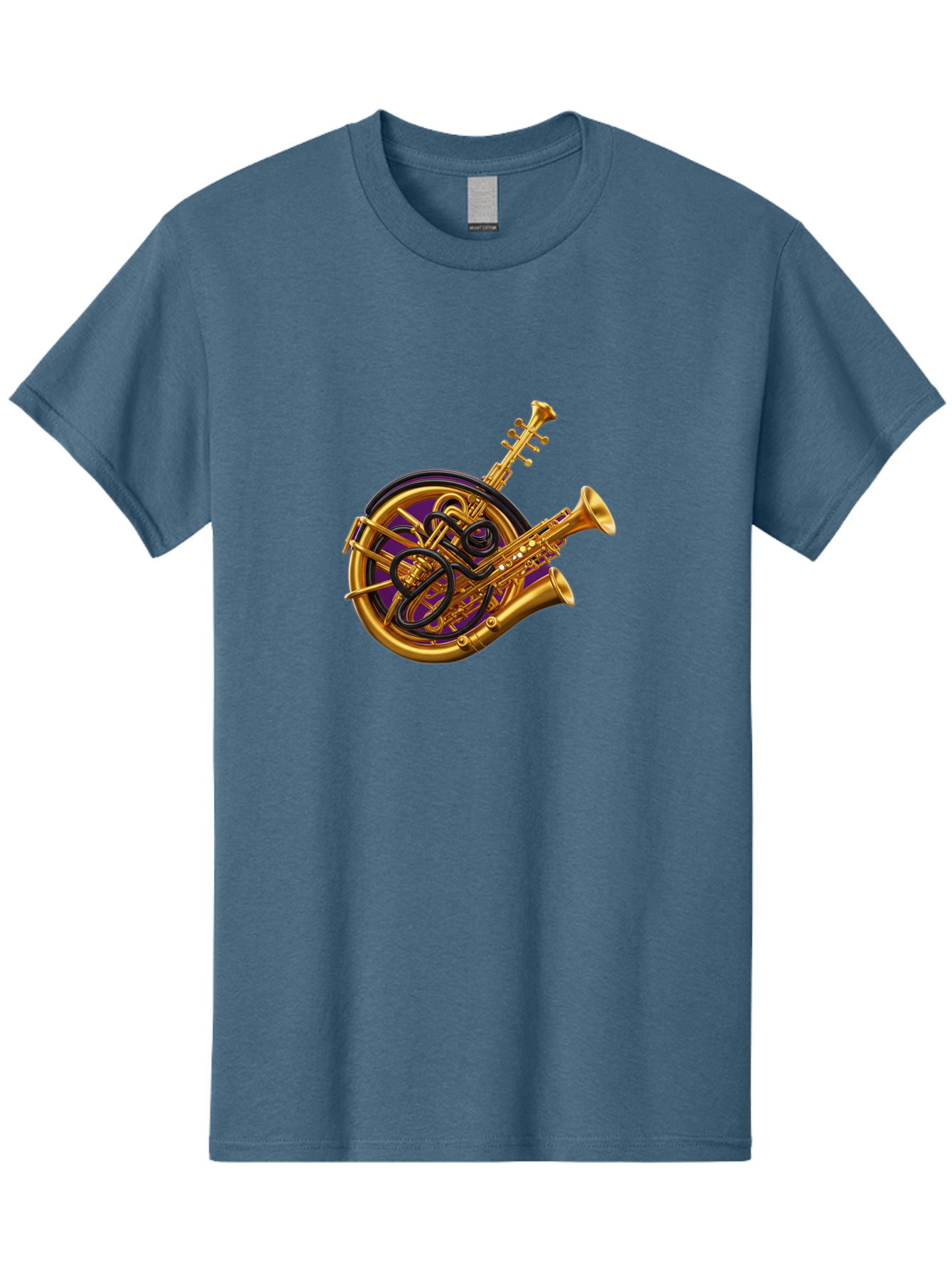 French-Horn-Trumpet-Saxophone Men'S Graphic Tee, 100% Cotton, Comfortable Casual Summer Wear, Machine Washable, Brass Instruments, French Horn, Trumpet, Saxophone, Musical Instruments, Jazz Music, Classical Music, Musical Composition Baa691
