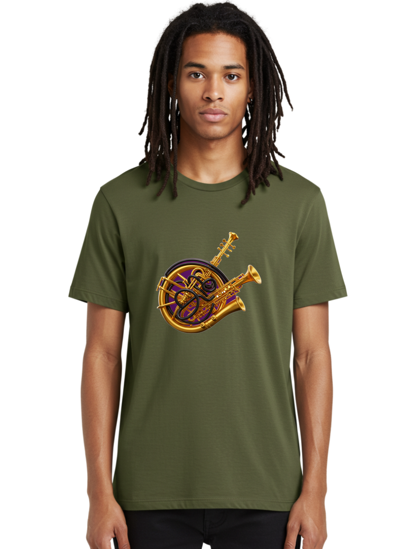 French-Horn-Trumpet-Saxophone Men'S Graphic Tee, 100% Cotton, Comfortable Casual Summer Wear, Machine Washable, Brass Instruments, French Horn, Trumpet, Saxophone, Musical Instruments, Jazz Music, Classical Music, Musical Composition Baa691