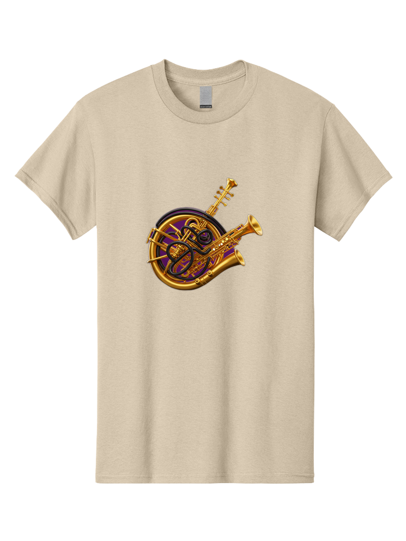 French-Horn-Trumpet-Saxophone Men'S Graphic Tee, 100% Cotton, Comfortable Casual Summer Wear, Machine Washable, Brass Instruments, French Horn, Trumpet, Saxophone, Musical Instruments, Jazz Music, Classical Music, Musical Composition Baa691