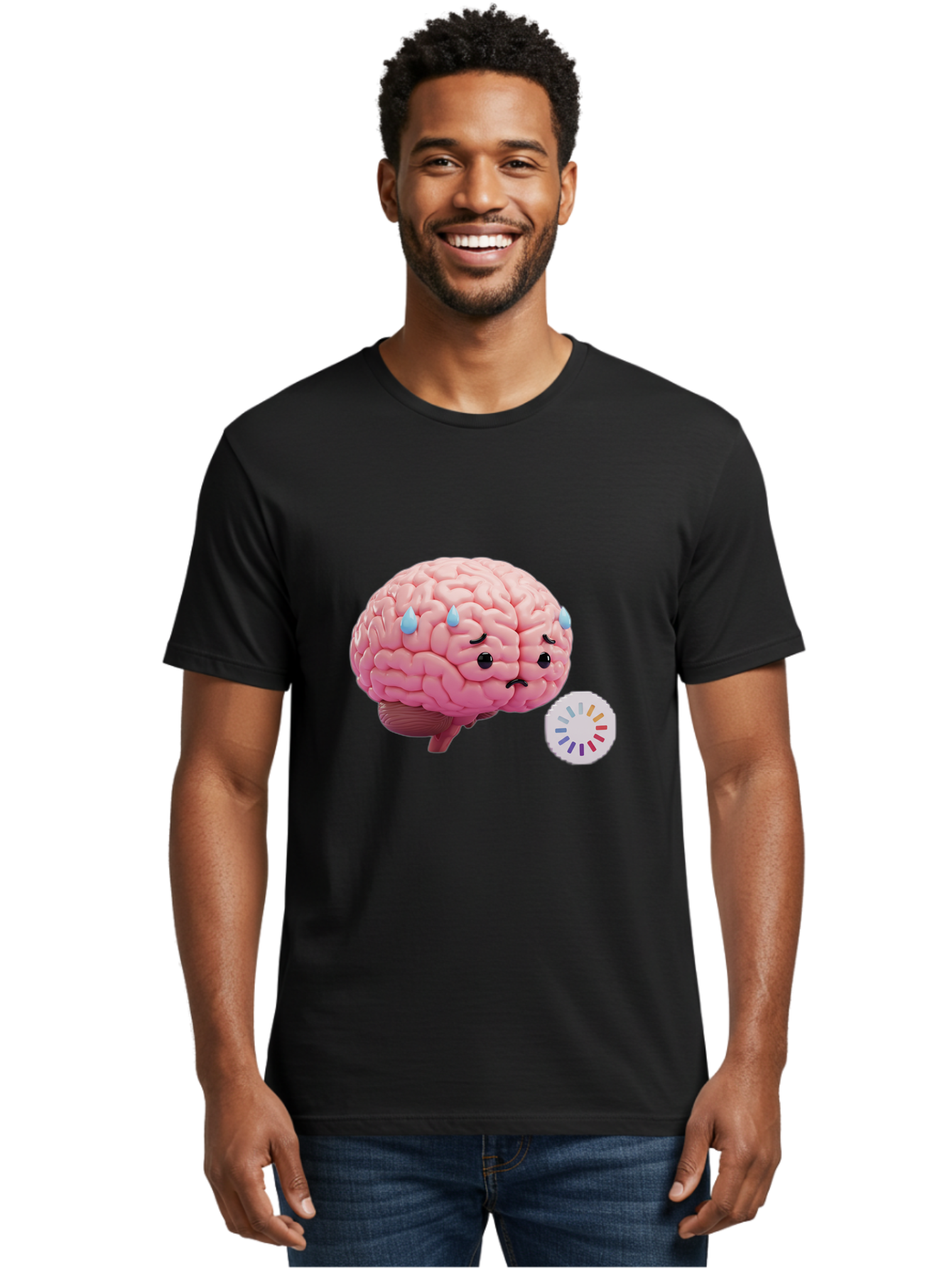 Frowning-Brain Men'S Graphic Tee, 100% Cotton, Comfortable Casual Summer Wear, Machine Washable, Cartoon Brain, Sad Face, Blue Tears, Frowning, Unhappy, Circular Color Palette, Brain Model, Emotional Expression, Human Anatomy Baa692