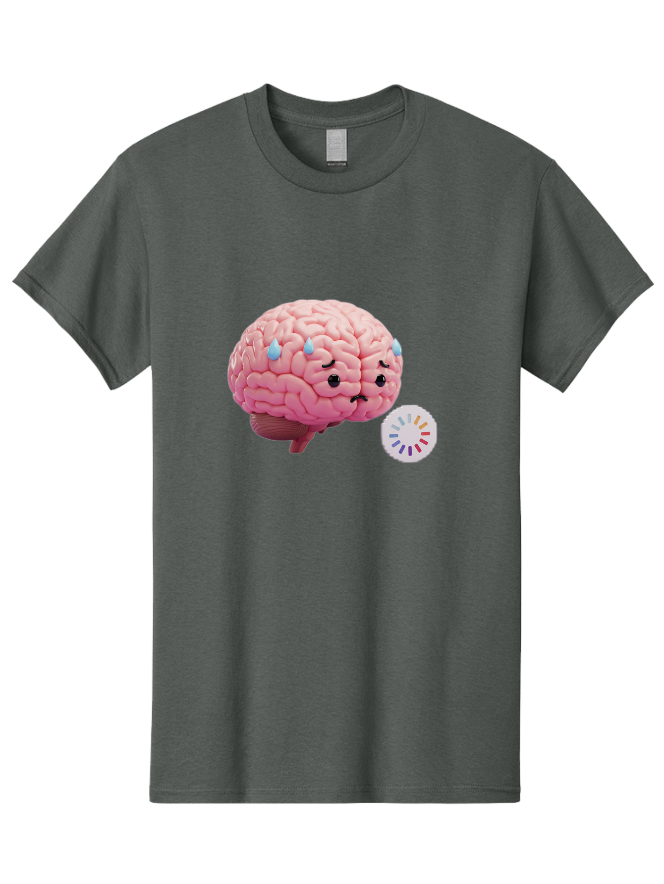Frowning-Brain Men'S Graphic Tee, 100% Cotton, Comfortable Casual Summer Wear, Machine Washable, Cartoon Brain, Sad Face, Blue Tears, Frowning, Unhappy, Circular Color Palette, Brain Model, Emotional Expression, Human Anatomy Baa692