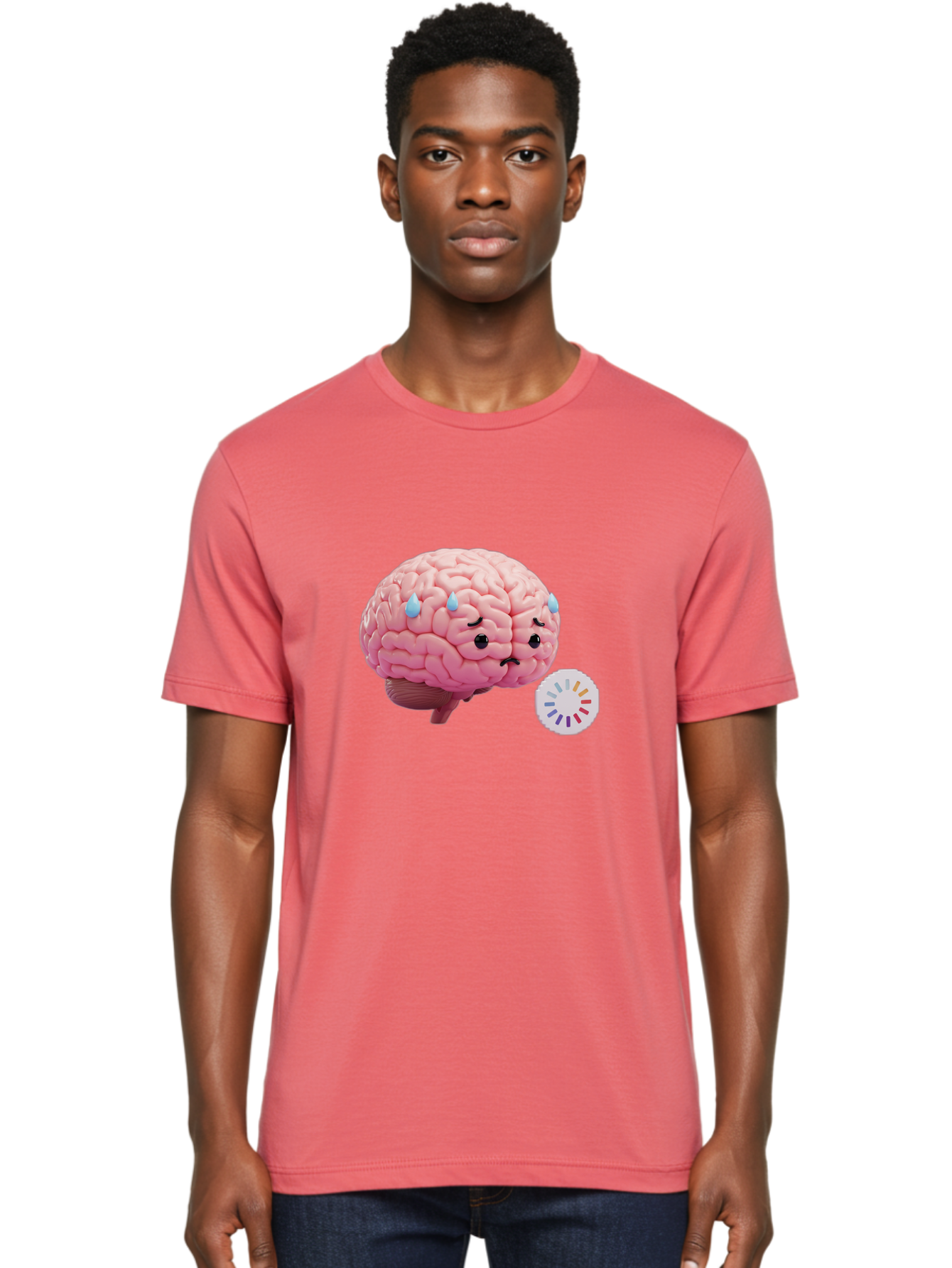 Frowning-Brain Men'S Graphic Tee, 100% Cotton, Comfortable Casual Summer Wear, Machine Washable, Cartoon Brain, Sad Face, Blue Tears, Frowning, Unhappy, Circular Color Palette, Brain Model, Emotional Expression, Human Anatomy Baa692
