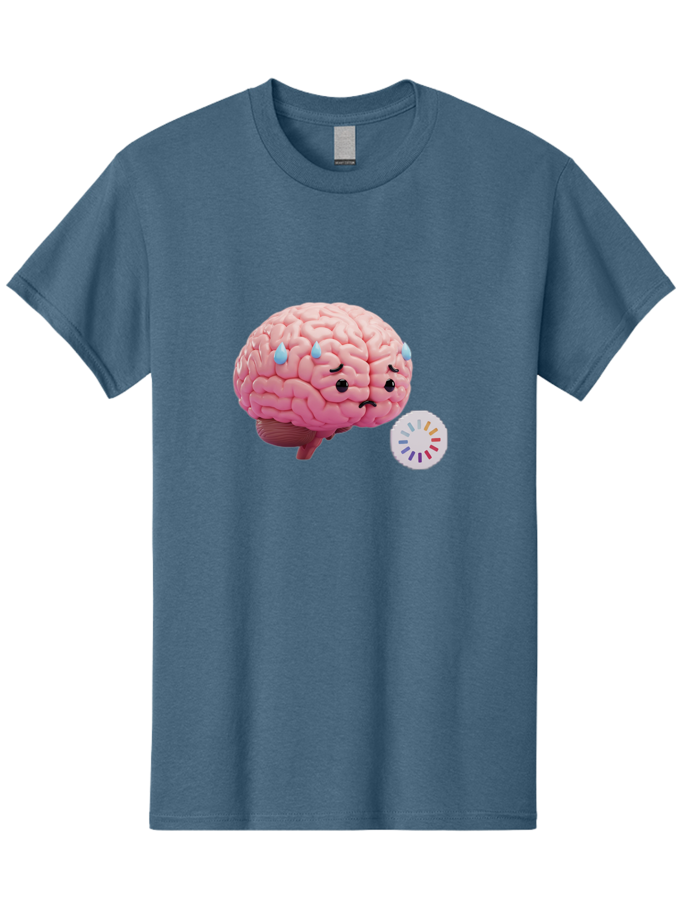 Frowning-Brain Men'S Graphic Tee, 100% Cotton, Comfortable Casual Summer Wear, Machine Washable, Cartoon Brain, Sad Face, Blue Tears, Frowning, Unhappy, Circular Color Palette, Brain Model, Emotional Expression, Human Anatomy Baa692
