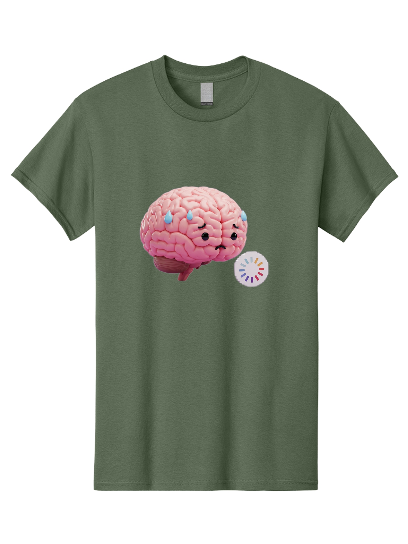 Frowning-Brain Men'S Graphic Tee, 100% Cotton, Comfortable Casual Summer Wear, Machine Washable, Cartoon Brain, Sad Face, Blue Tears, Frowning, Unhappy, Circular Color Palette, Brain Model, Emotional Expression, Human Anatomy Baa692