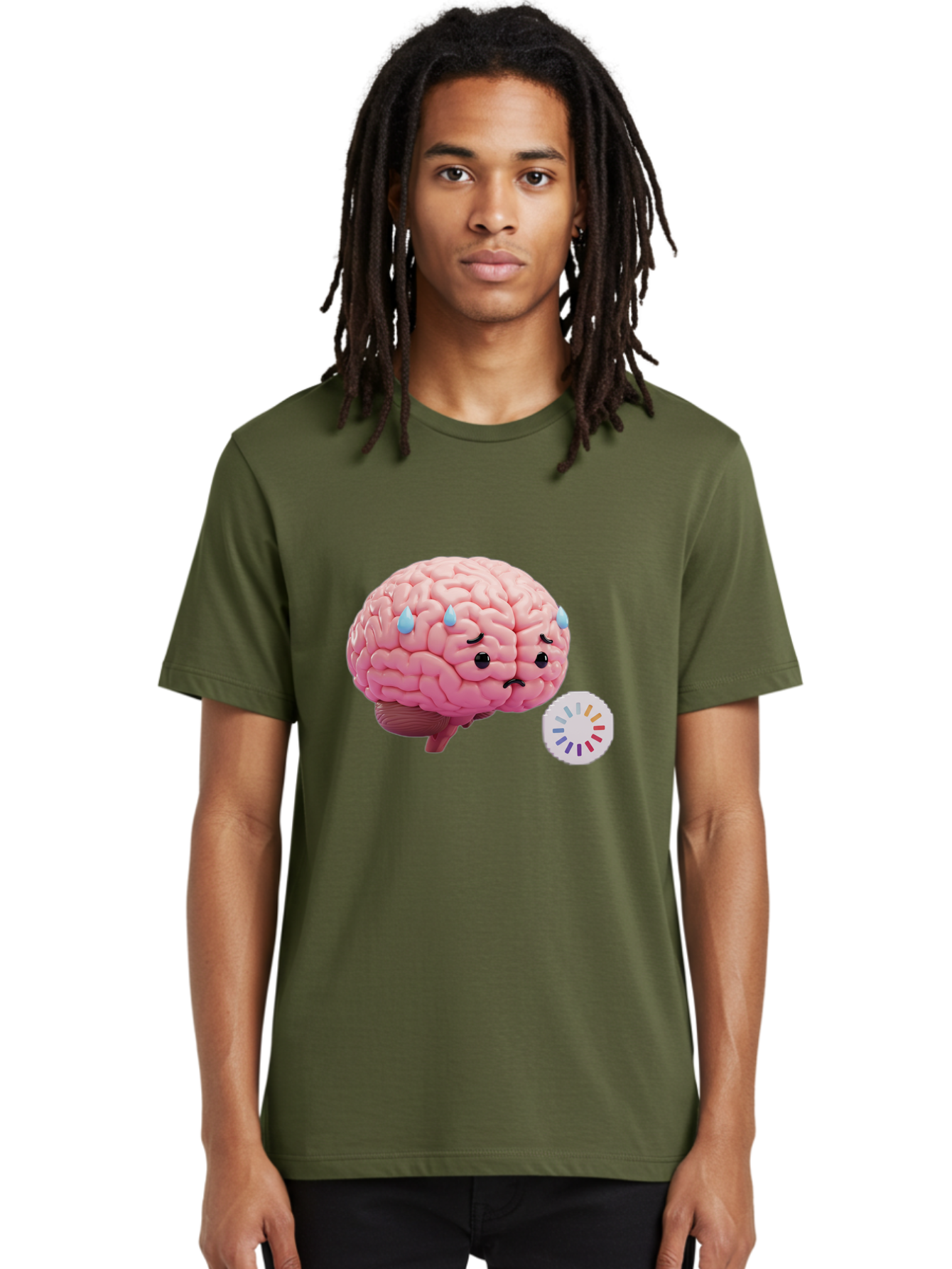 Frowning-Brain Men'S Graphic Tee, 100% Cotton, Comfortable Casual Summer Wear, Machine Washable, Cartoon Brain, Sad Face, Blue Tears, Frowning, Unhappy, Circular Color Palette, Brain Model, Emotional Expression, Human Anatomy Baa692