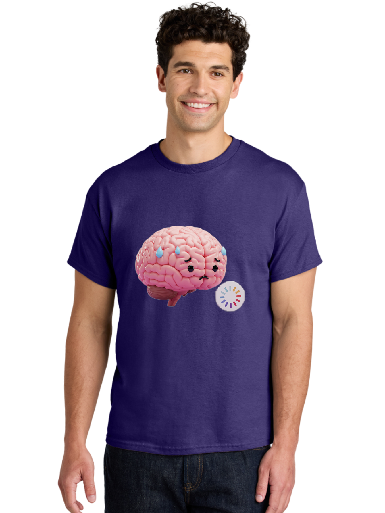 Frowning-Brain Men'S Graphic Tee, 100% Cotton, Comfortable Casual Summer Wear, Machine Washable, Cartoon Brain, Sad Face, Blue Tears, Frowning, Unhappy, Circular Color Palette, Brain Model, Emotional Expression, Human Anatomy Baa692