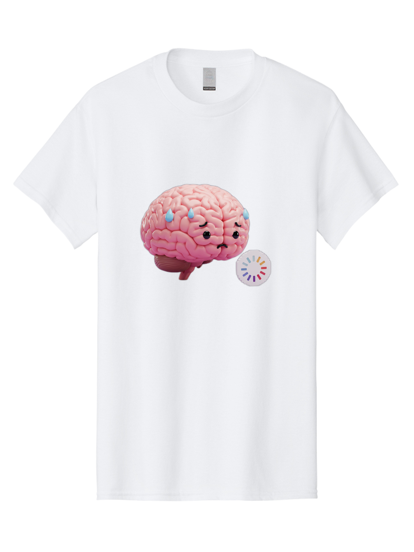 Frowning-Brain Men'S Graphic Tee, 100% Cotton, Comfortable Casual Summer Wear, Machine Washable, Cartoon Brain, Sad Face, Blue Tears, Frowning, Unhappy, Circular Color Palette, Brain Model, Emotional Expression, Human Anatomy Baa692