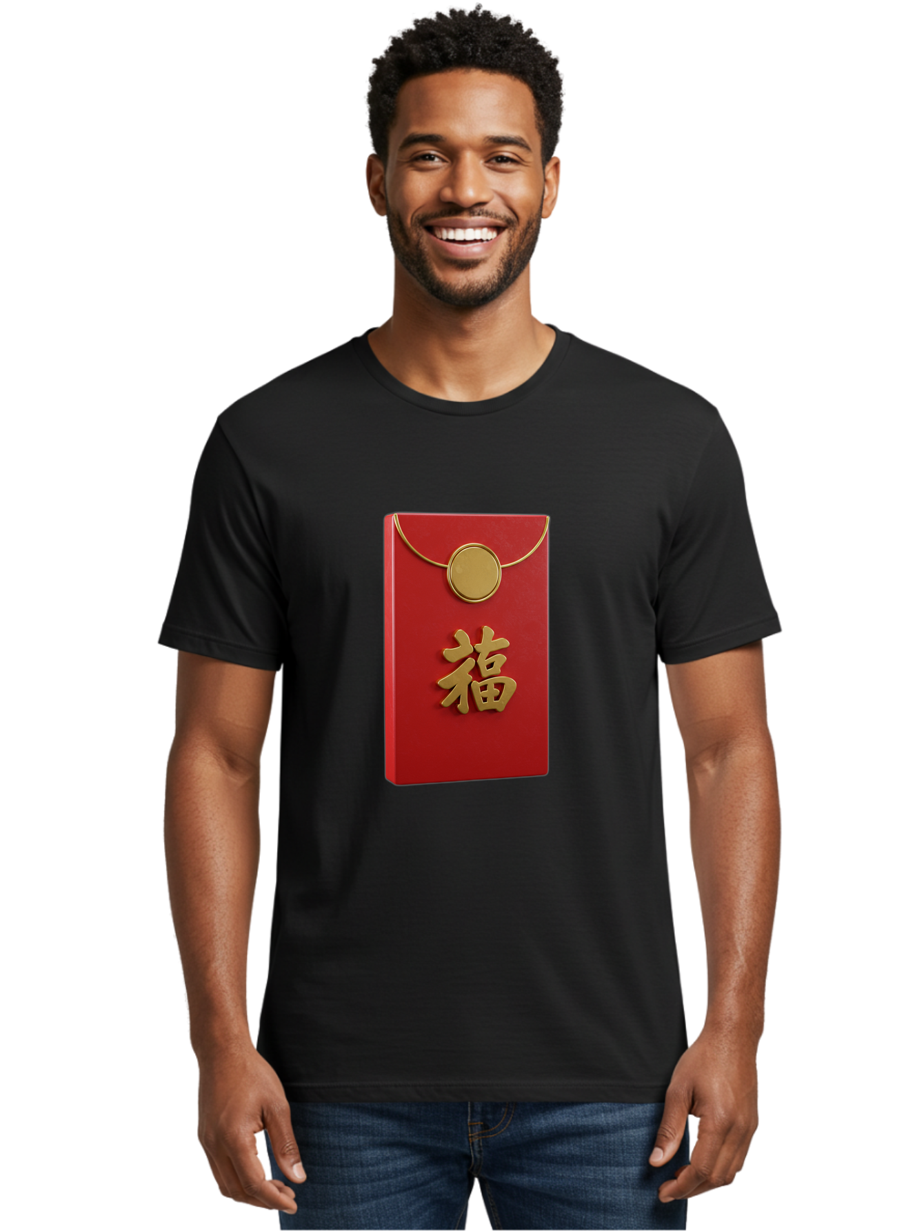 Fu-1 Men'S Graphic Tee, 100% Cotton, Comfortable Casual Summer Wear, Machine Washable, Red Envelope With Gold Seal, Gold Character Fu, Chinese New Year, Lucky Money, Prosperity Symbol, Cultural Heritage, Traditional Gift Baa693