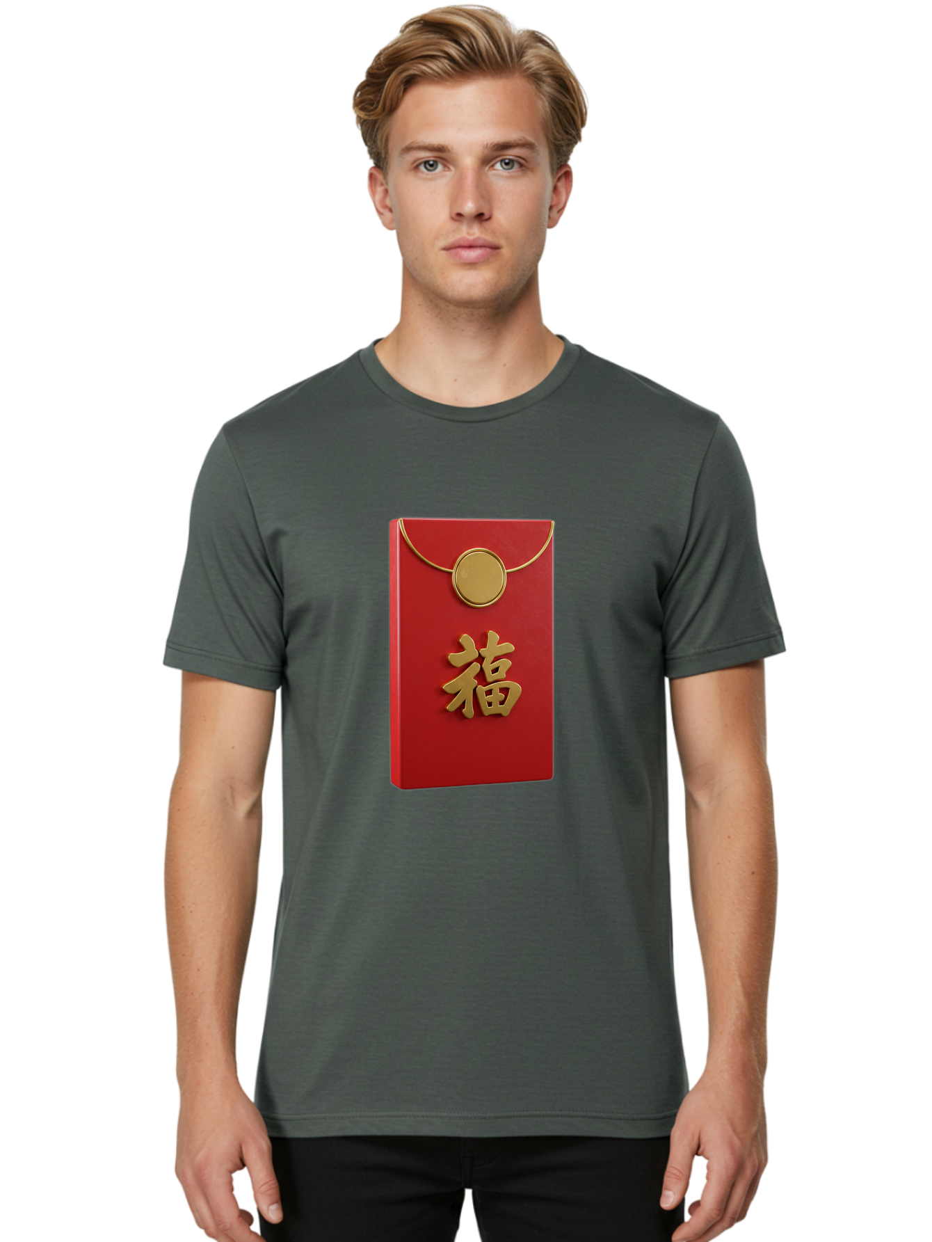Fu-1 Men'S Graphic Tee, 100% Cotton, Comfortable Casual Summer Wear, Machine Washable, Red Envelope With Gold Seal, Gold Character Fu, Chinese New Year, Lucky Money, Prosperity Symbol, Cultural Heritage, Traditional Gift Baa693
