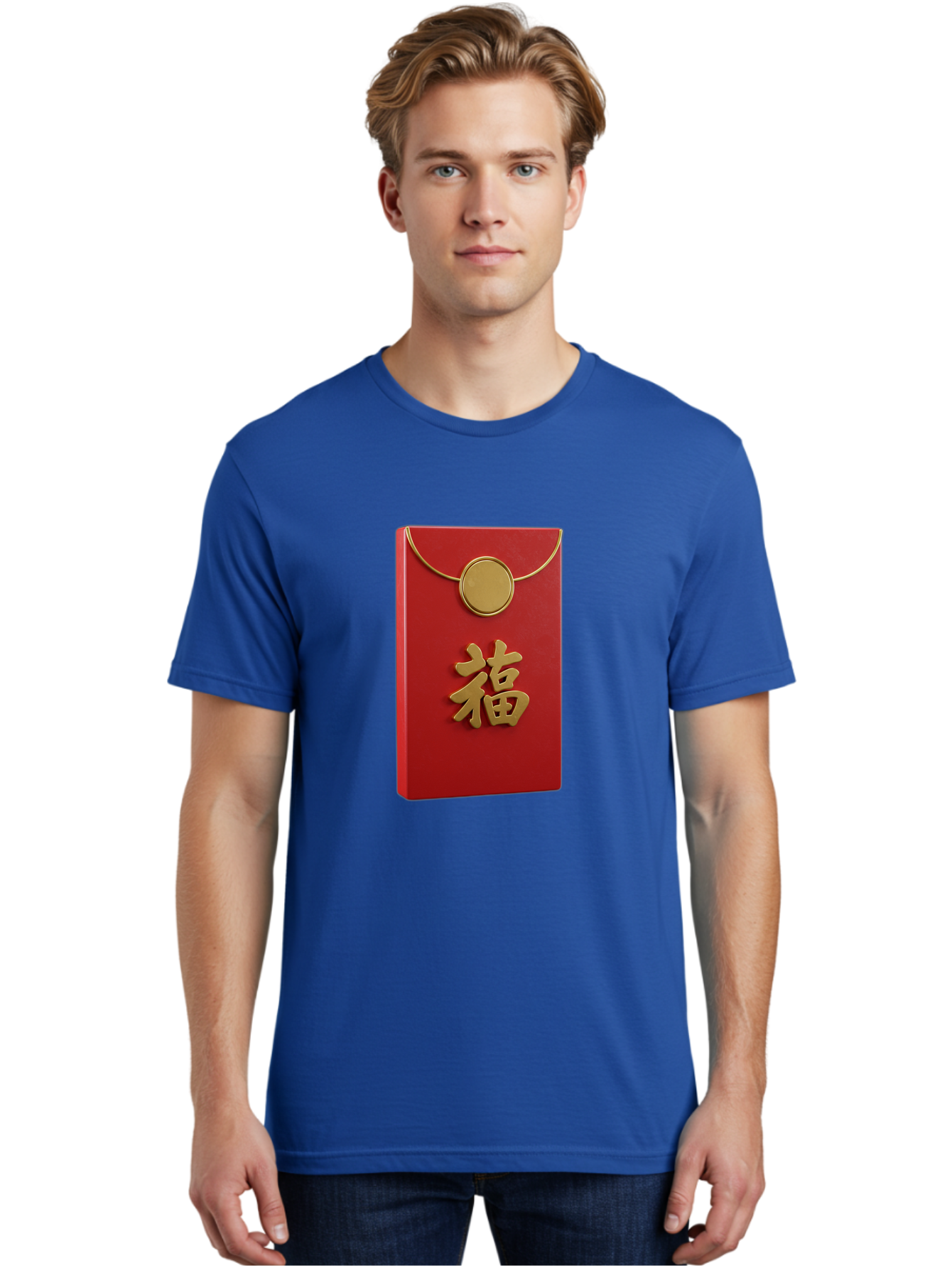 Fu-1 Men'S Graphic Tee, 100% Cotton, Comfortable Casual Summer Wear, Machine Washable, Red Envelope With Gold Seal, Gold Character Fu, Chinese New Year, Lucky Money, Prosperity Symbol, Cultural Heritage, Traditional Gift Baa693