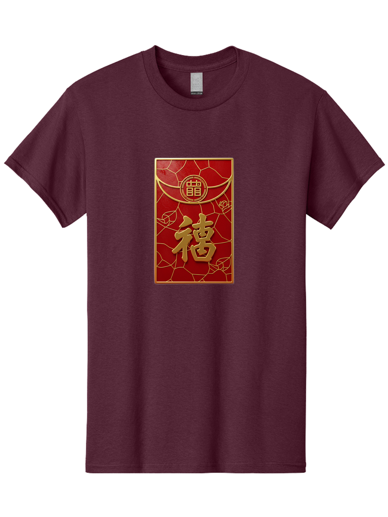 Fu-2 Men'S Graphic Tee, 100% Cotton, Comfortable Casual Summer Wear, Machine Washable, Red Envelope, Gold Chinese Characters, Chinese New Year, Prosperity Symbol, Lucky Money, Cultural Heritage, Traditional Gift, Fu Character, Elegant Design, Baa694