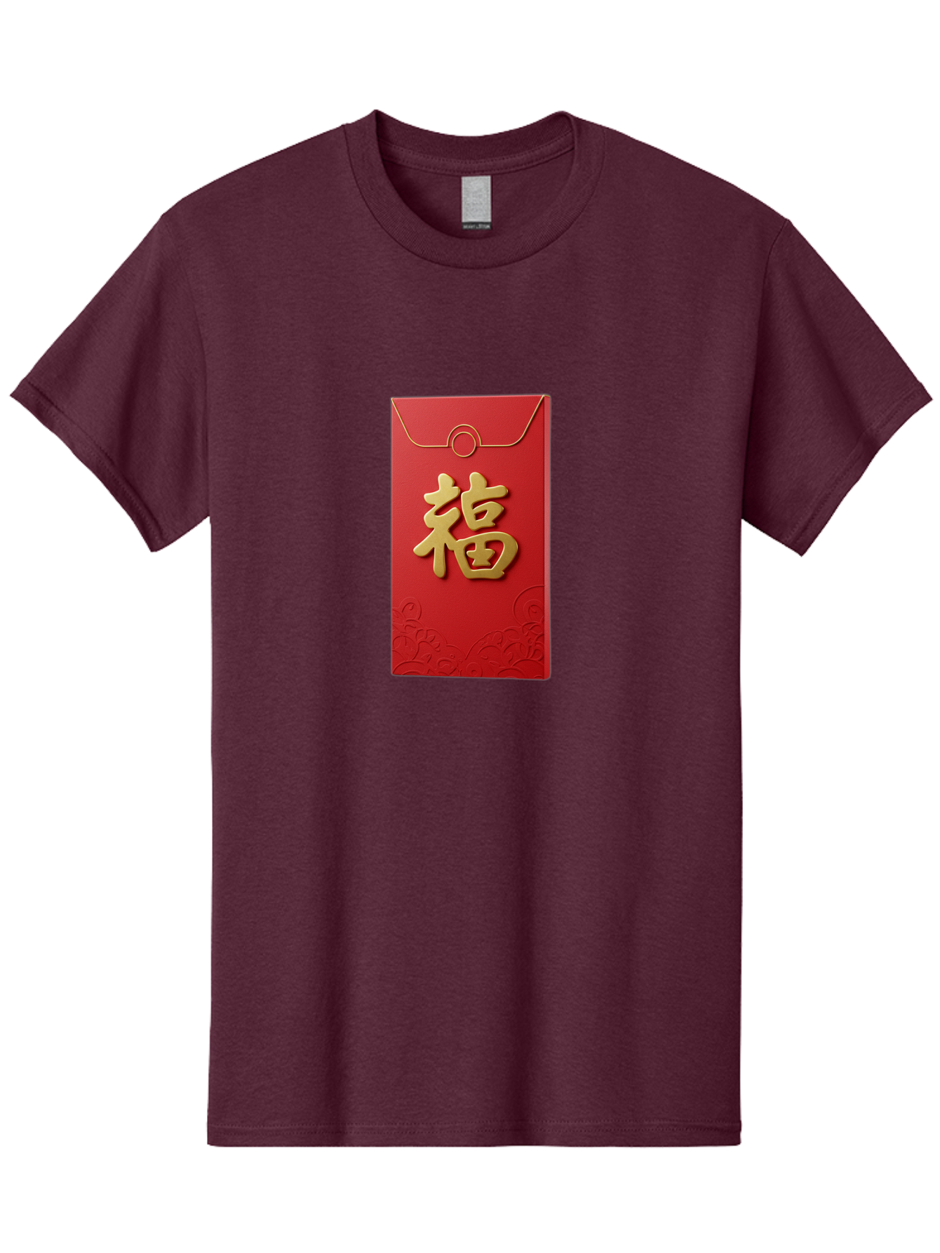 Fu-4 Men'S Graphic Tee, 100% Cotton, Comfortable Casual Summer Wear, Machine Washable, Red Envelope, Gold Character, Chinese New Year, Lucky Money, Prosperity Symbol, Cultural Tradition, Festive Gift, Auspicious Charm Baa696