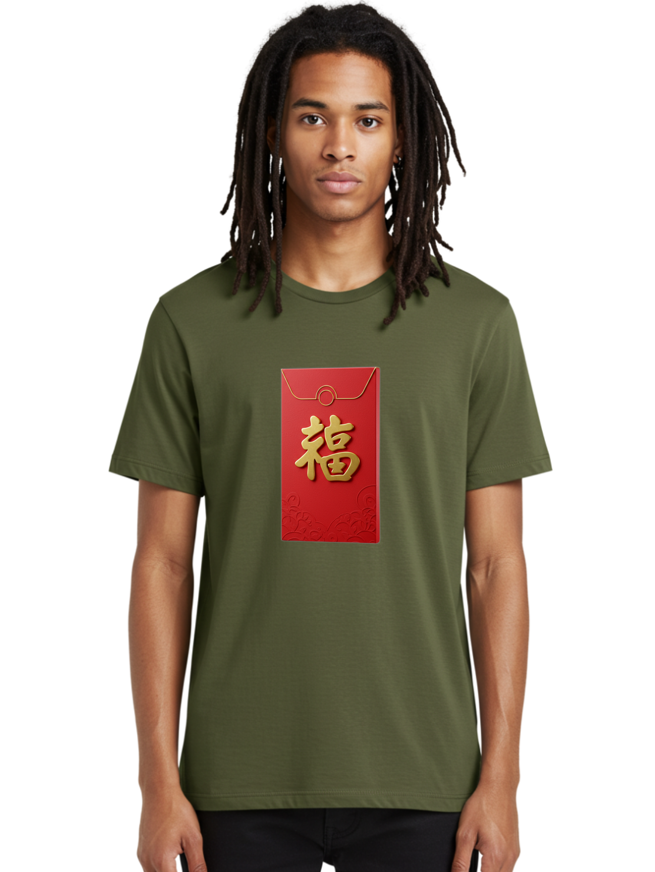 Fu-4 Men'S Graphic Tee, 100% Cotton, Comfortable Casual Summer Wear, Machine Washable, Red Envelope, Gold Character, Chinese New Year, Lucky Money, Prosperity Symbol, Cultural Tradition, Festive Gift, Auspicious Charm Baa696