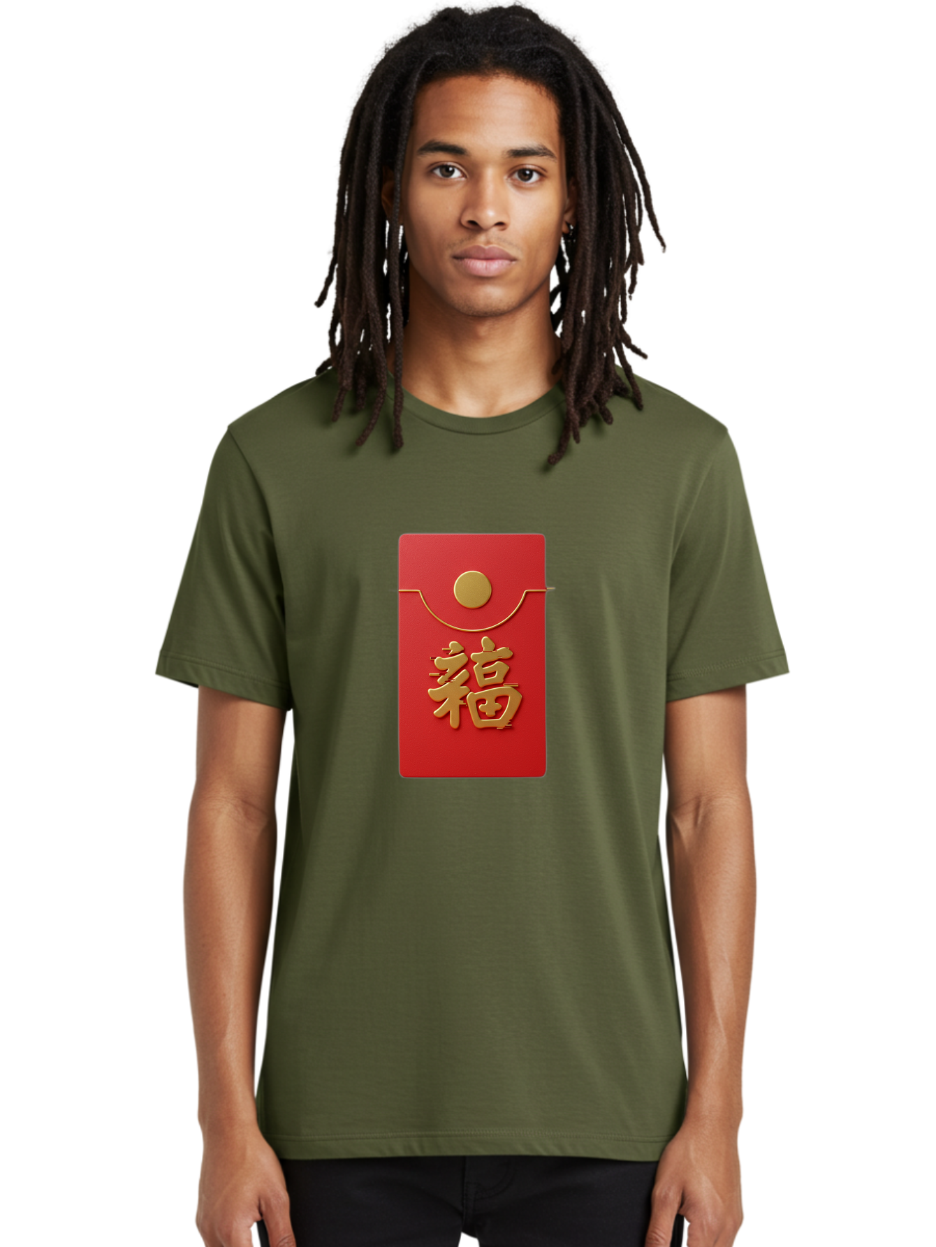 Fu-5 Men'S Graphic Tee, 100% Cotton, Comfortable Casual Summer Wear, Machine Washable, Red Envelope With Gold Seal, Chinese New Year, Prosperity Symbol, Good Fortune, Lucky Money, Cultural Tradition, Festive Gift Baa697