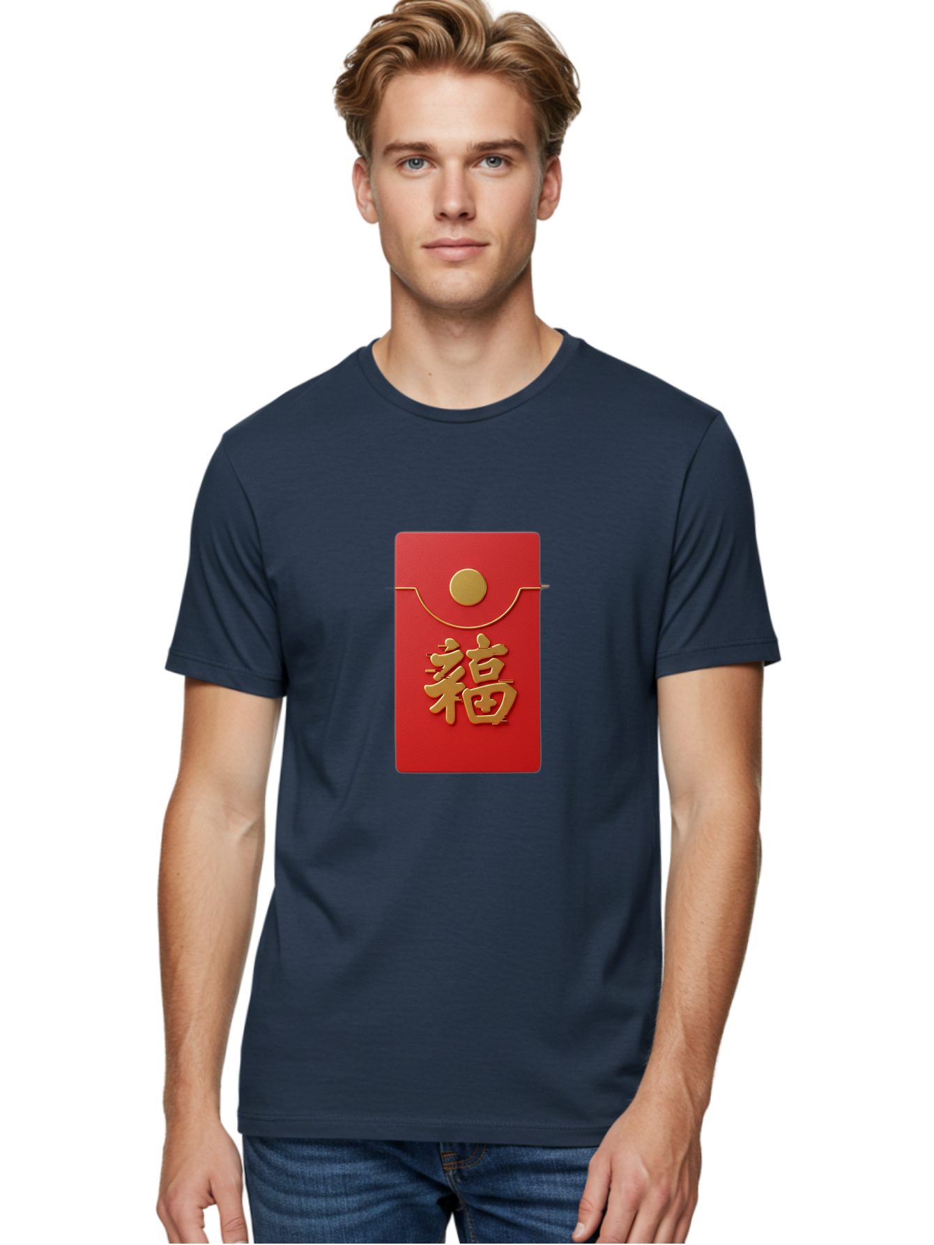 Fu-5 Men'S Graphic Tee, 100% Cotton, Comfortable Casual Summer Wear, Machine Washable, Red Envelope With Gold Seal, Chinese New Year, Prosperity Symbol, Good Fortune, Lucky Money, Cultural Tradition, Festive Gift Baa697