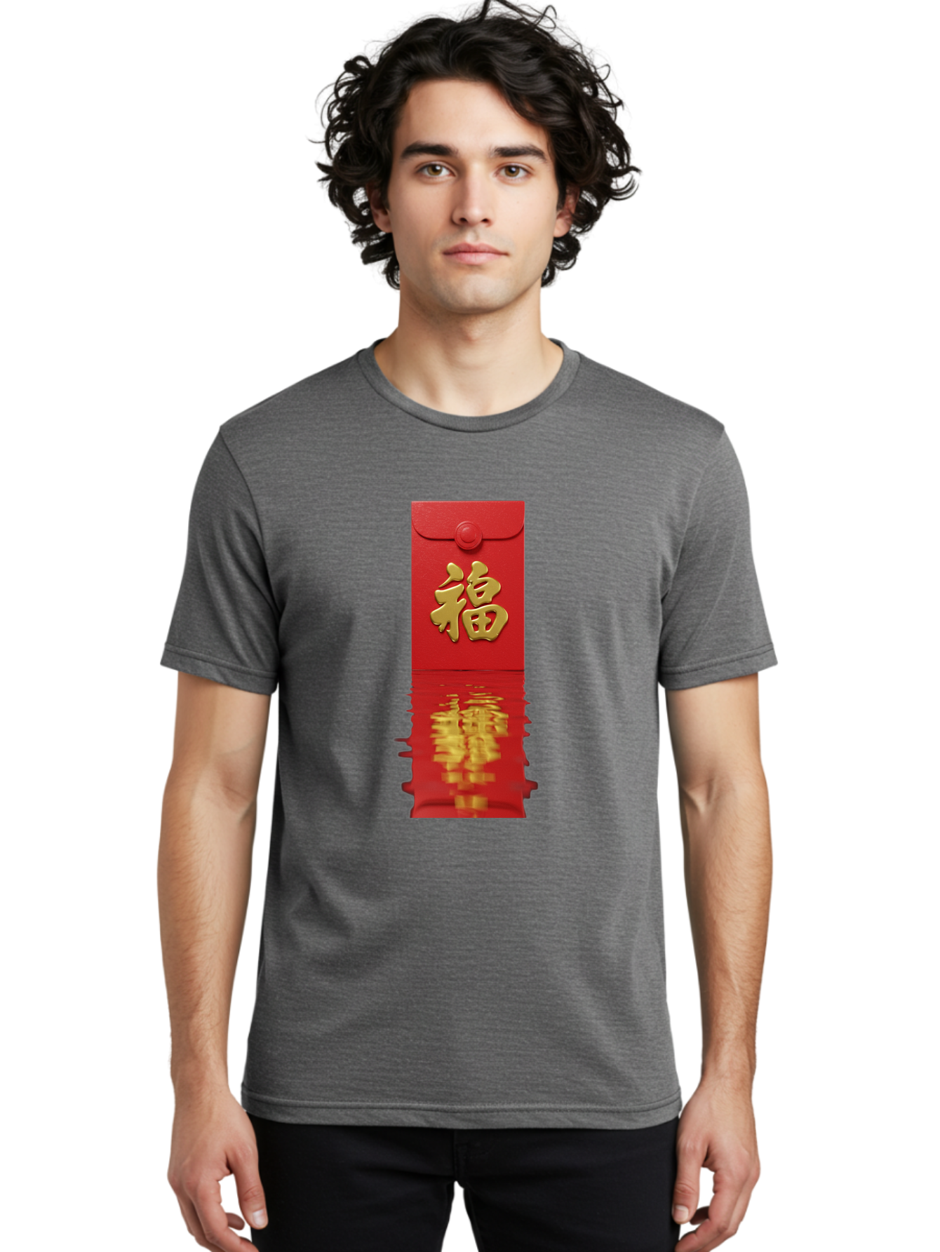 Fu-6 Men'S Graphic Tee, 100% Cotton, Comfortable Casual Summer Wear, Machine Washable, Red Envelope, Chinese New Year, Gold Character, Fu Symbol, Prosperity, Good Fortune, Lucky Money, Cultural Heritage, Traditional Gift Baa698