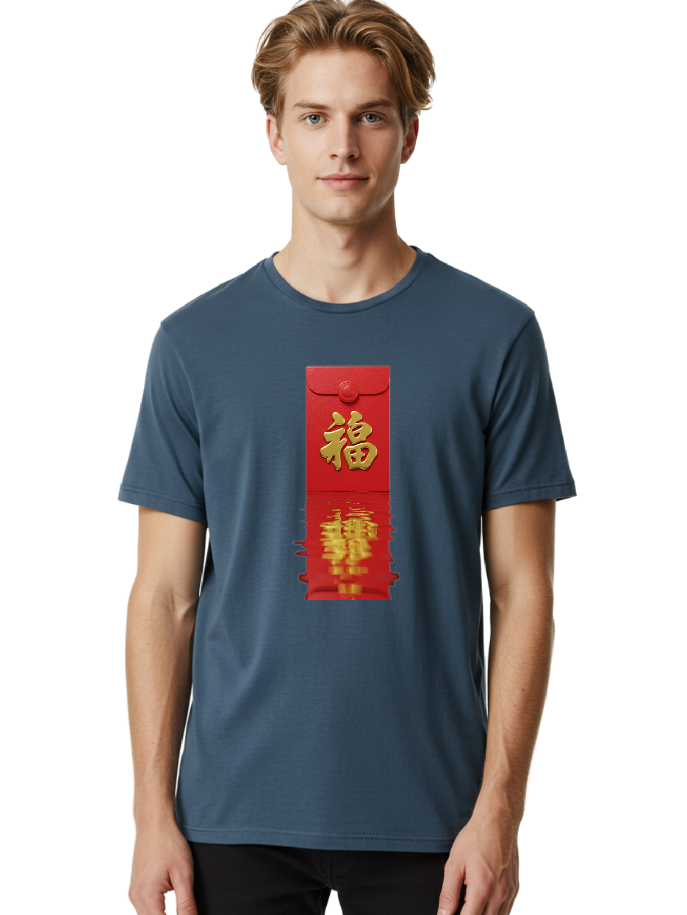 Fu-6 Men'S Graphic Tee, 100% Cotton, Comfortable Casual Summer Wear, Machine Washable, Red Envelope, Chinese New Year, Gold Character, Fu Symbol, Prosperity, Good Fortune, Lucky Money, Cultural Heritage, Traditional Gift Baa698